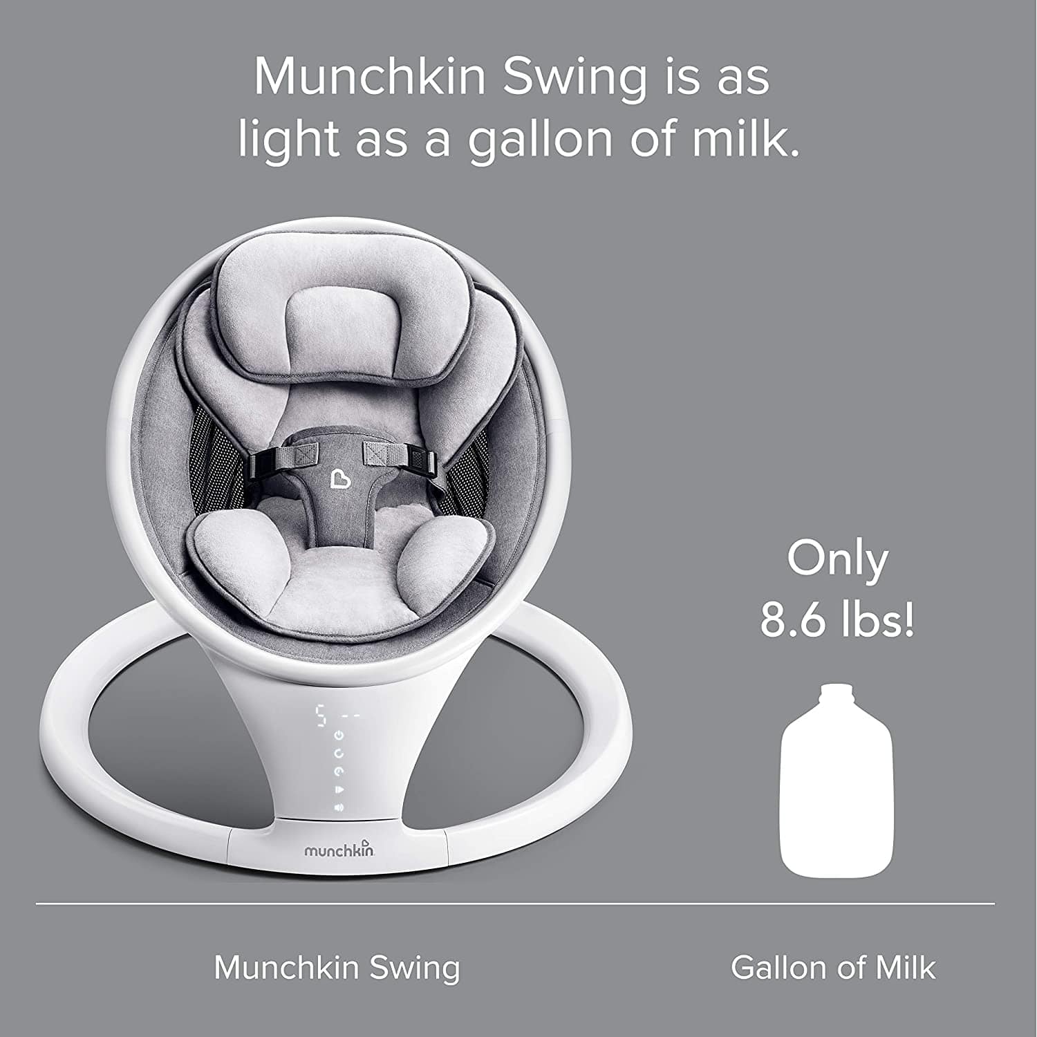 Munchkin Bluetooth Baby Swing with Remote Control - Smart Infant Swing for Soothing & Sleep - Perfect for Nursery, Travel & Hands-Free Parenting