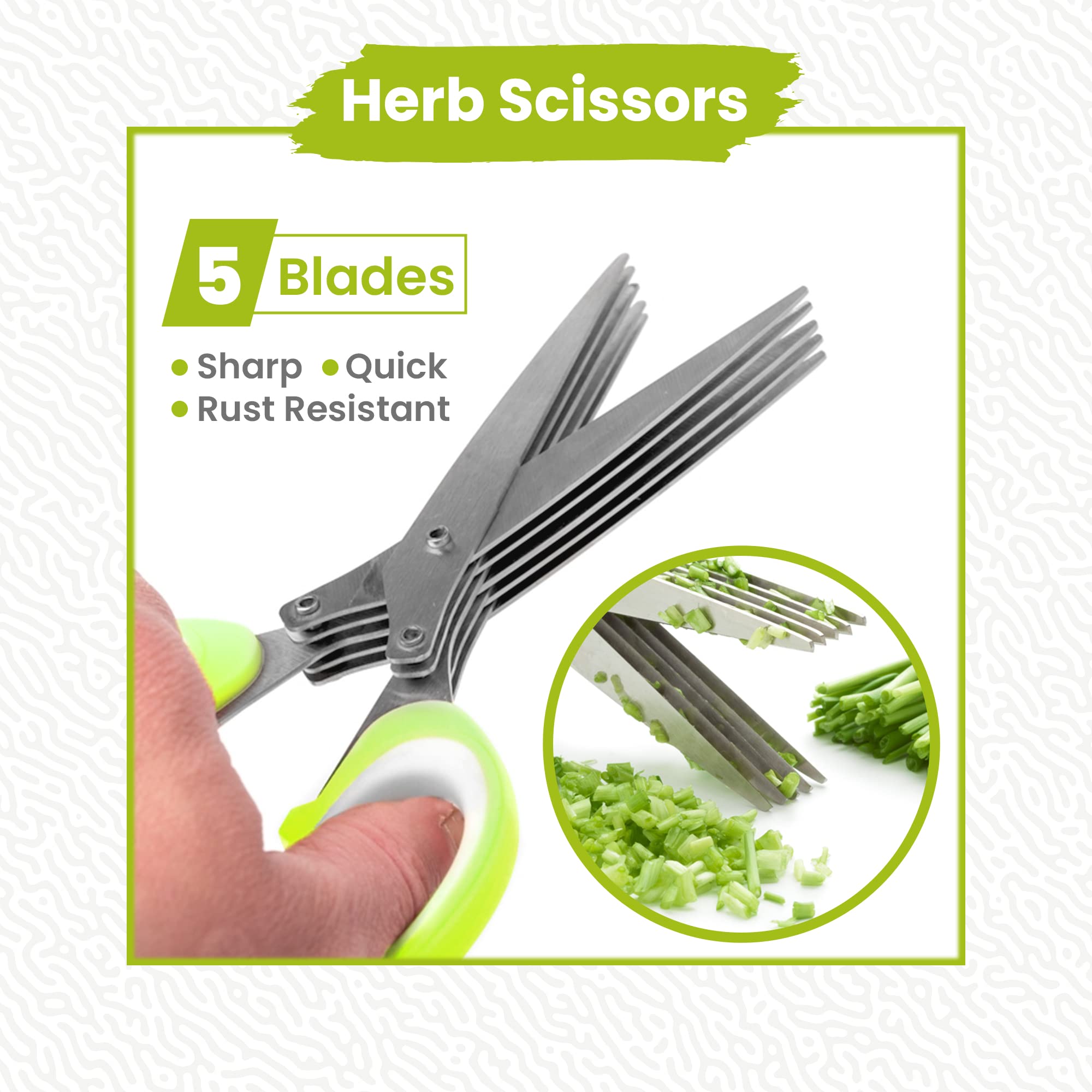 5-Blade Stainless Steel Herb Scissors - Sharp Kitchen Shears for Cutting Fresh Herbs, Parsley, Basil & More - Perfect for Cooking, Garnishing & Meal Prep