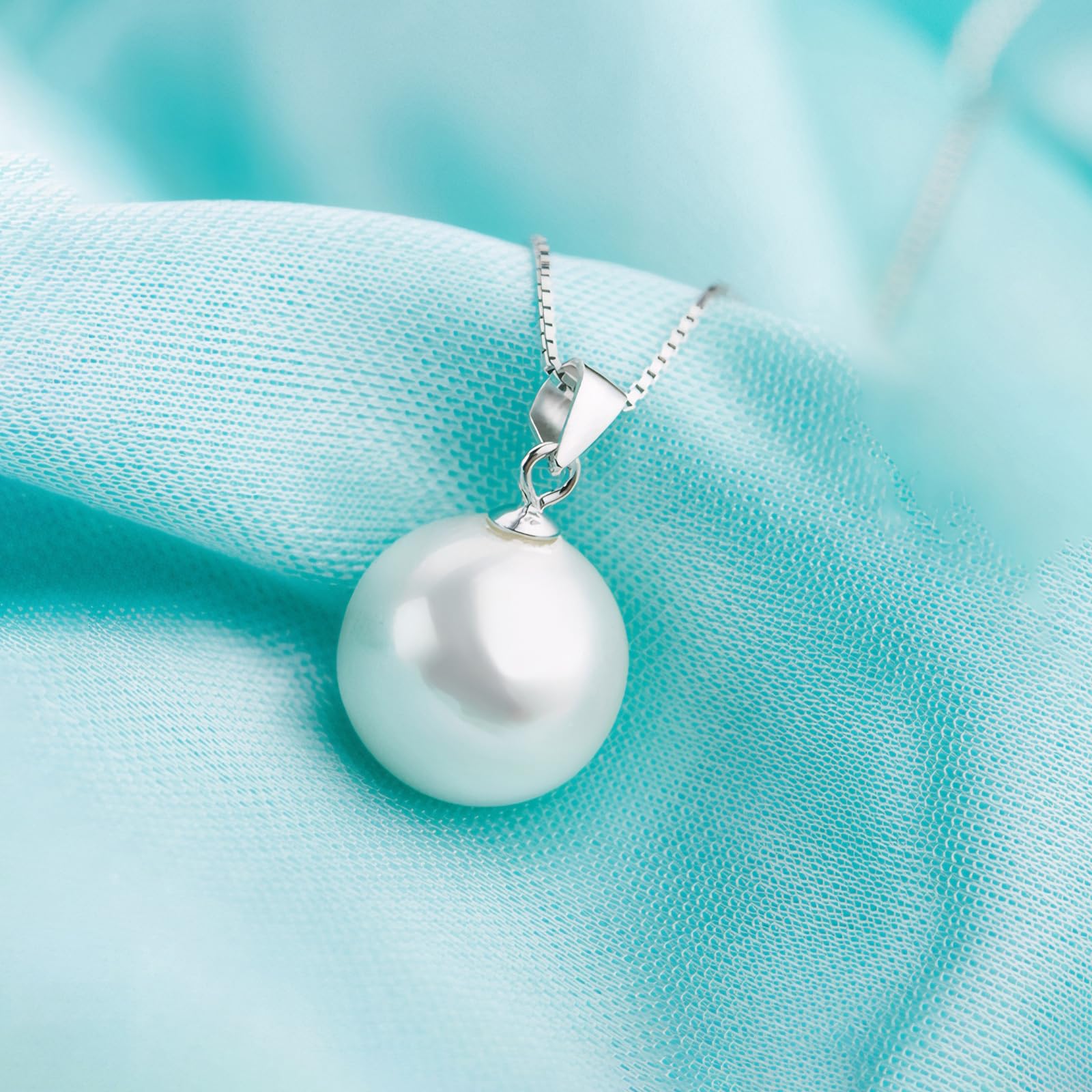 925 Sterling Silver Pearl Pendant Necklace for Women - 12MM Handmade Freshwater Cultured Pearl Charm Collar with Platinum Plating | Elegant Fashion Jewelry for Weddings, Parties & Special Occasions