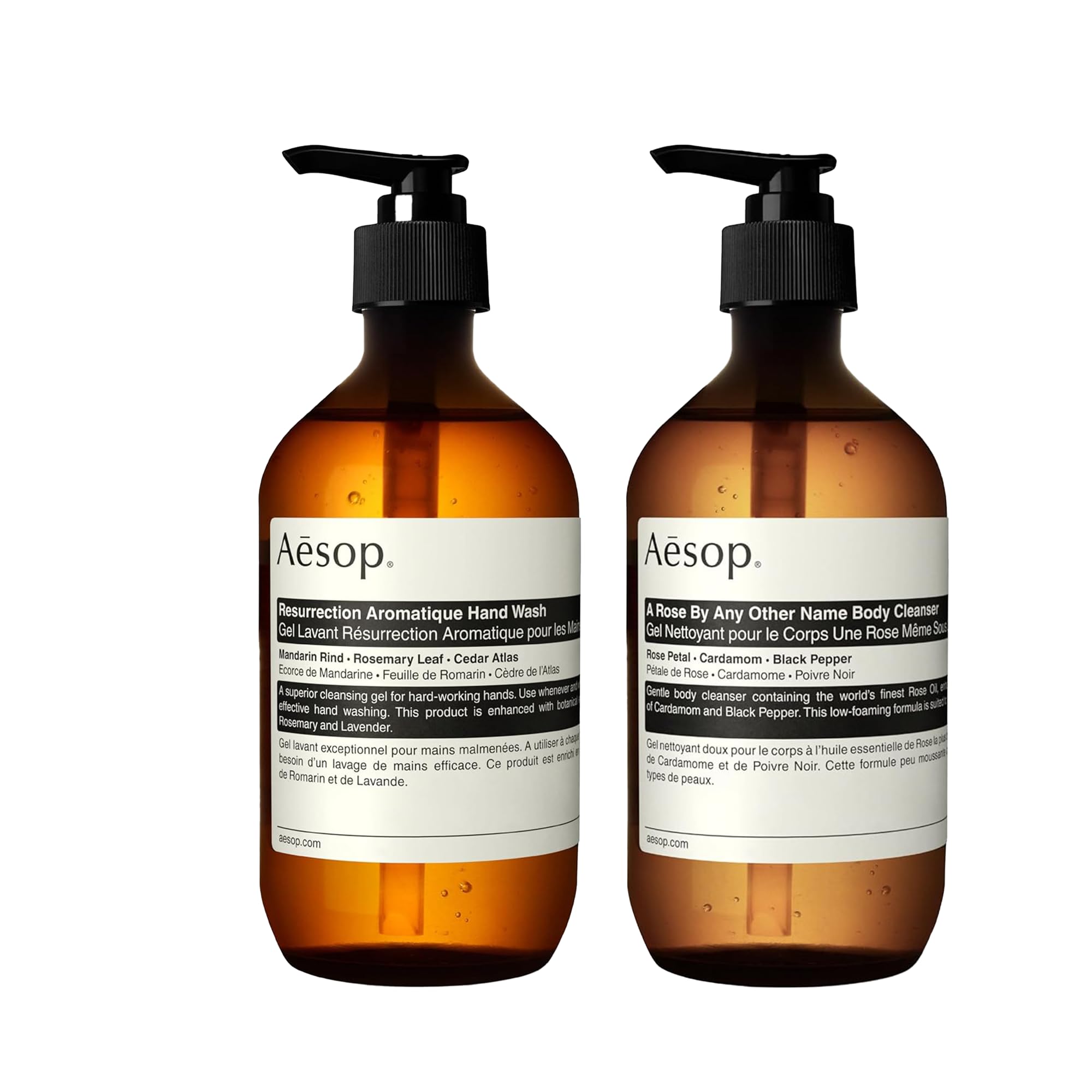 Aesop A Rose by Any Other Name Body Cleanser & Resurrection Aromatique Hand Wash Set - Paraben-Free, Cruelty-Free, Vegan Skincare Duo for Luxurious Bathroom & Spa Experience
