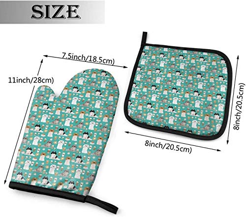 Heat Resistant Oven Mitts and Potholders Set - Waterproof BBQ Grilling Gloves for Cooking, Baking & Kitchen Safety - Perfect for Grilling, Baking, Roasting & Handling Hot Dishes