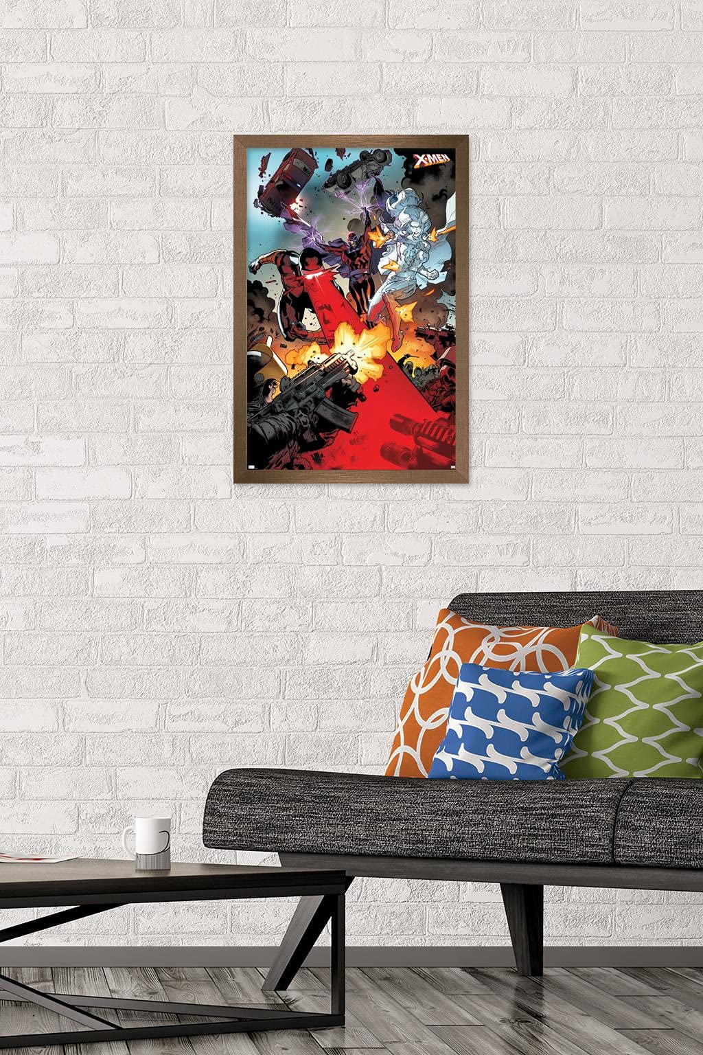 Marvel X-Men Comics Wall Poster - Cyclops, Magneto & Emma Frost Art Print, 22.4x14.7 Inches, Bronze Frame | Premium Superhero Decor for Home, Office & Game Room
