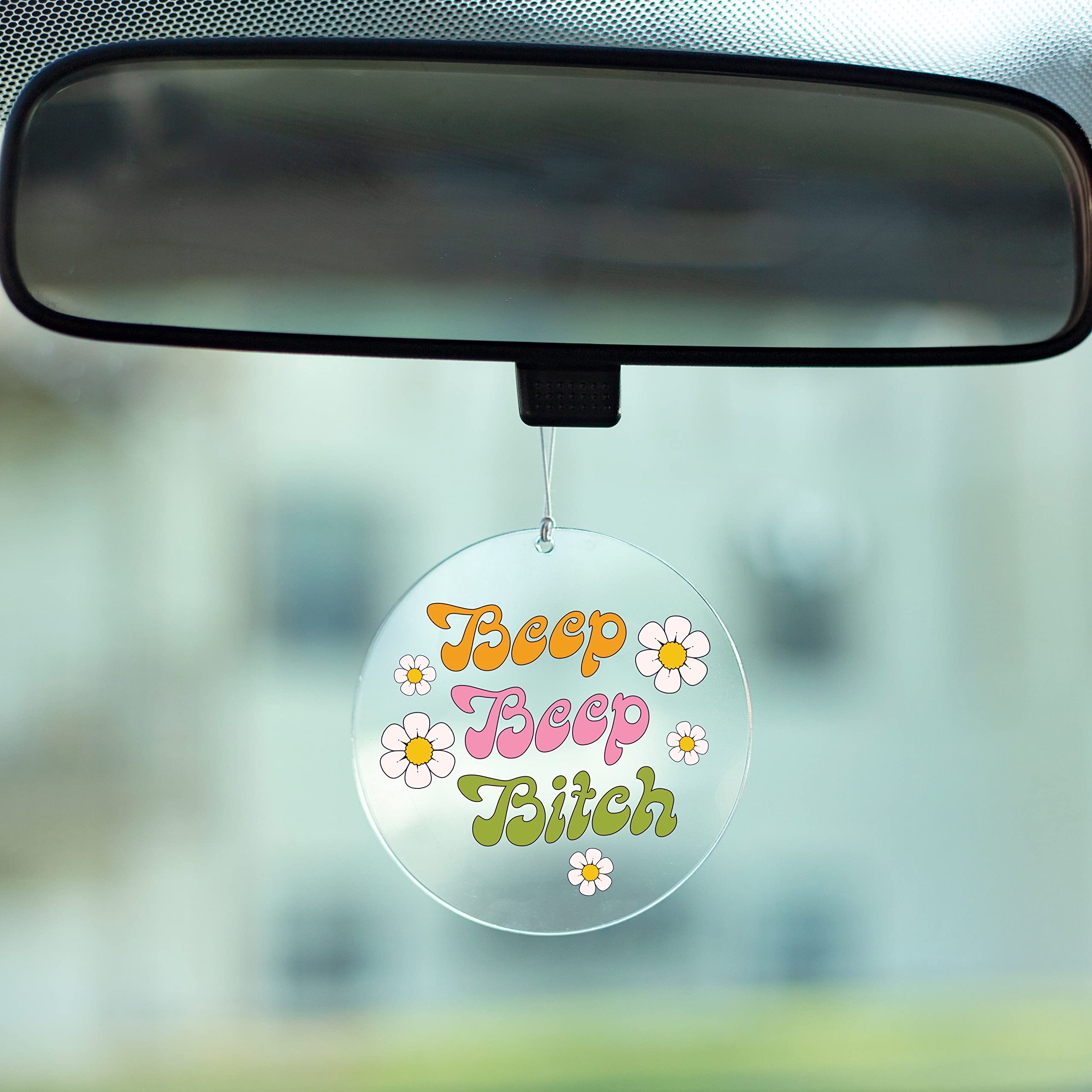 Funny 'Beep Beep Bitch' Car Mirror Hanging Ornament - 3.5 Inch Humorous Auto Accessory for Rearview Mirror - Perfect for Road Trips, Gifts & Adding Personality to Your Vehicle