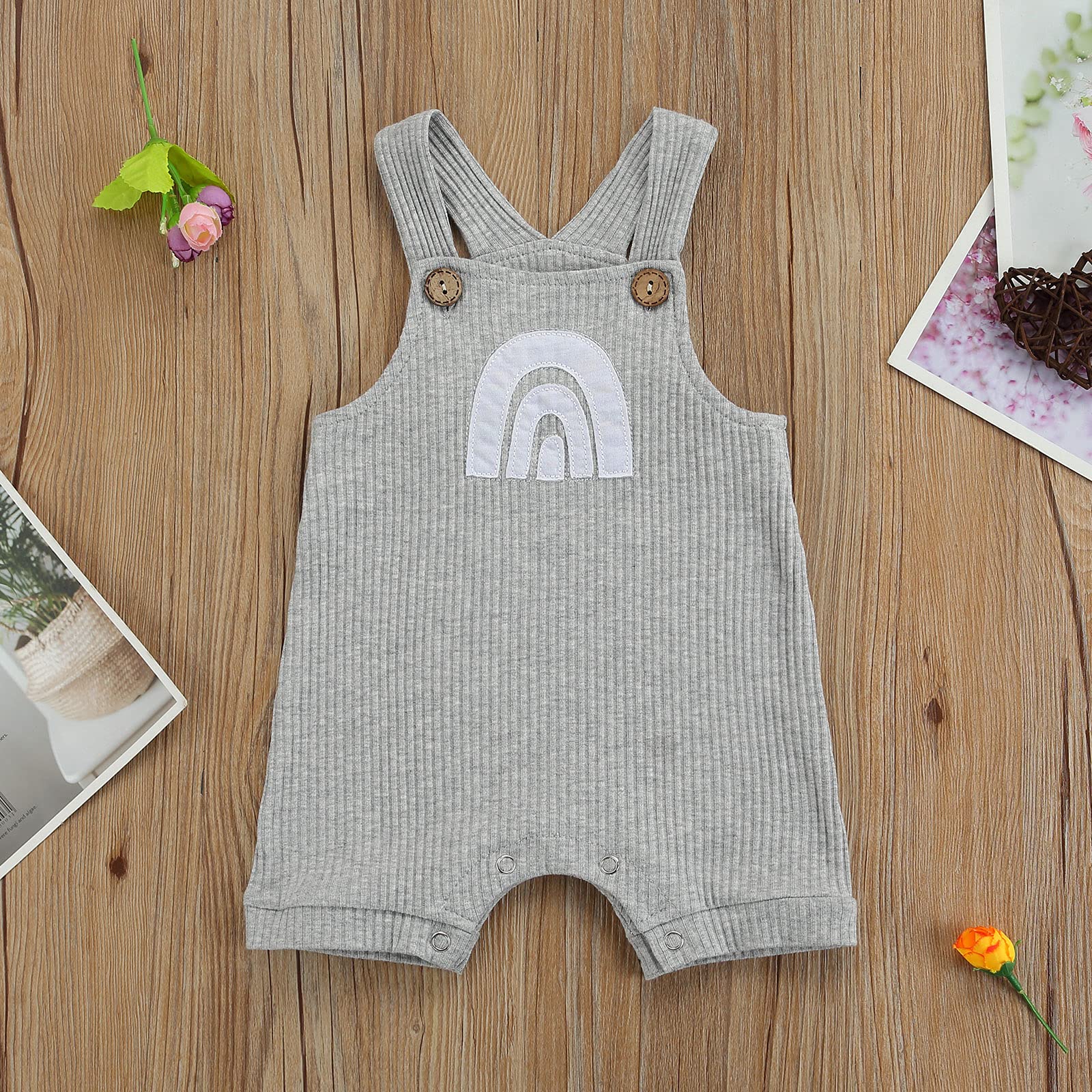 Baby Rainbow Suspenders Jumpsuit - Unisex Romper Outfit for Newborns & Infants (3-6 Months, Grey) | Perfect for Photo Shoots, Playdates & Special Occasions