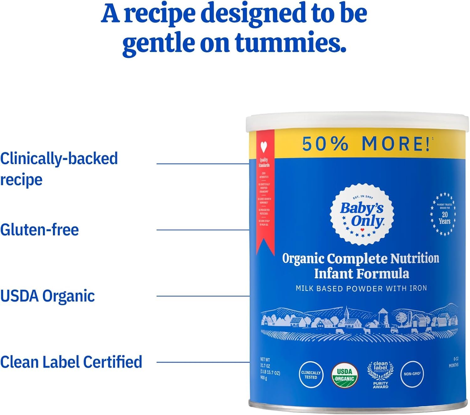 Baby's Only Organic Complete Nutrition Infant Formula - Milk-Based Powder Modeled After Breast Milk | Iron, Vitamin D & Essential Nutrients | Newborn to 12 Months | 31oz (6 Pack) | Ideal for On-the-Go Feeding & Supplementing Breastfeeding