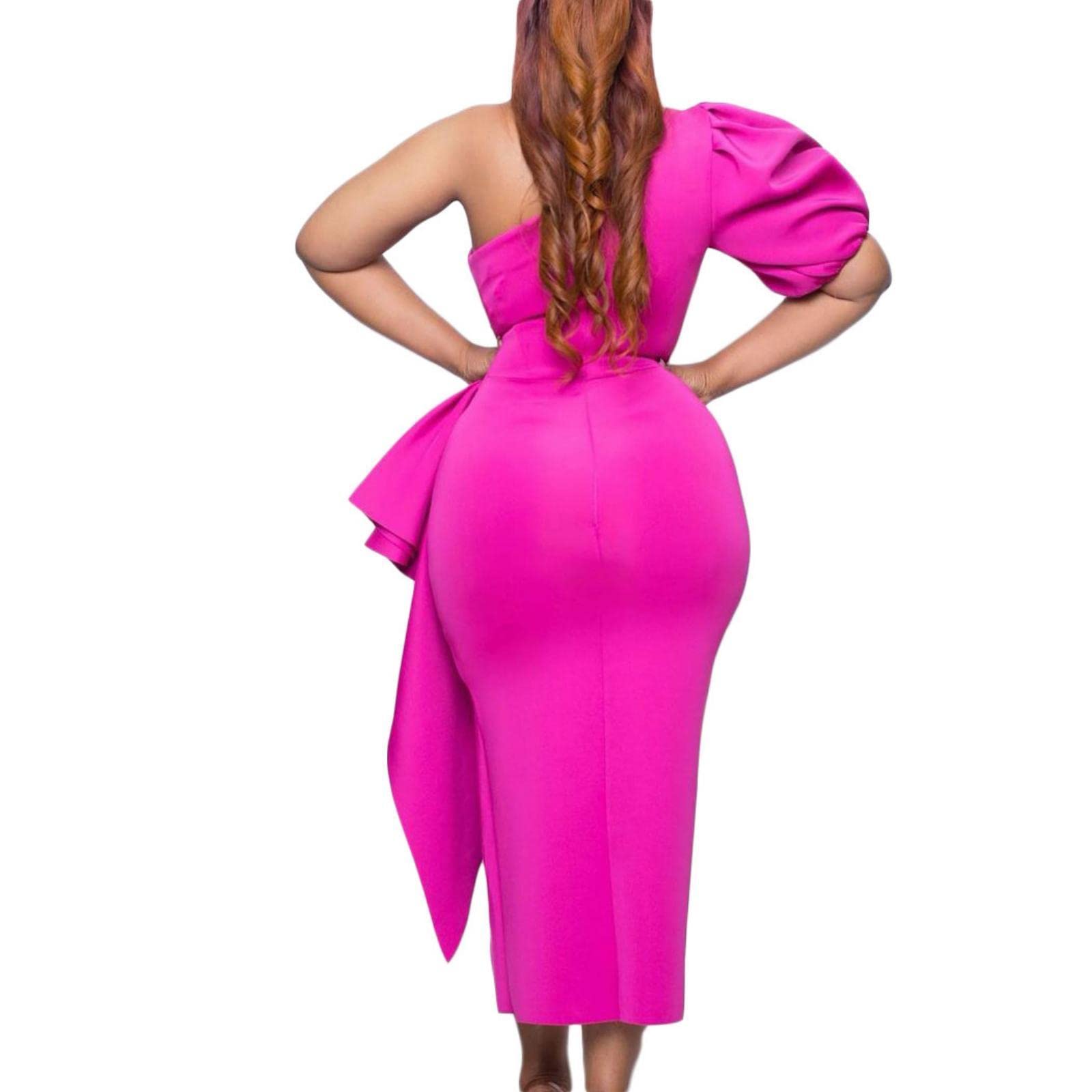 Sexy One Shoulder Ruffle Bodycon Dress for Women - Short Sleeve Split Midi Party Dress | Perfect for Cocktail Parties, Date Nights & Club Wear