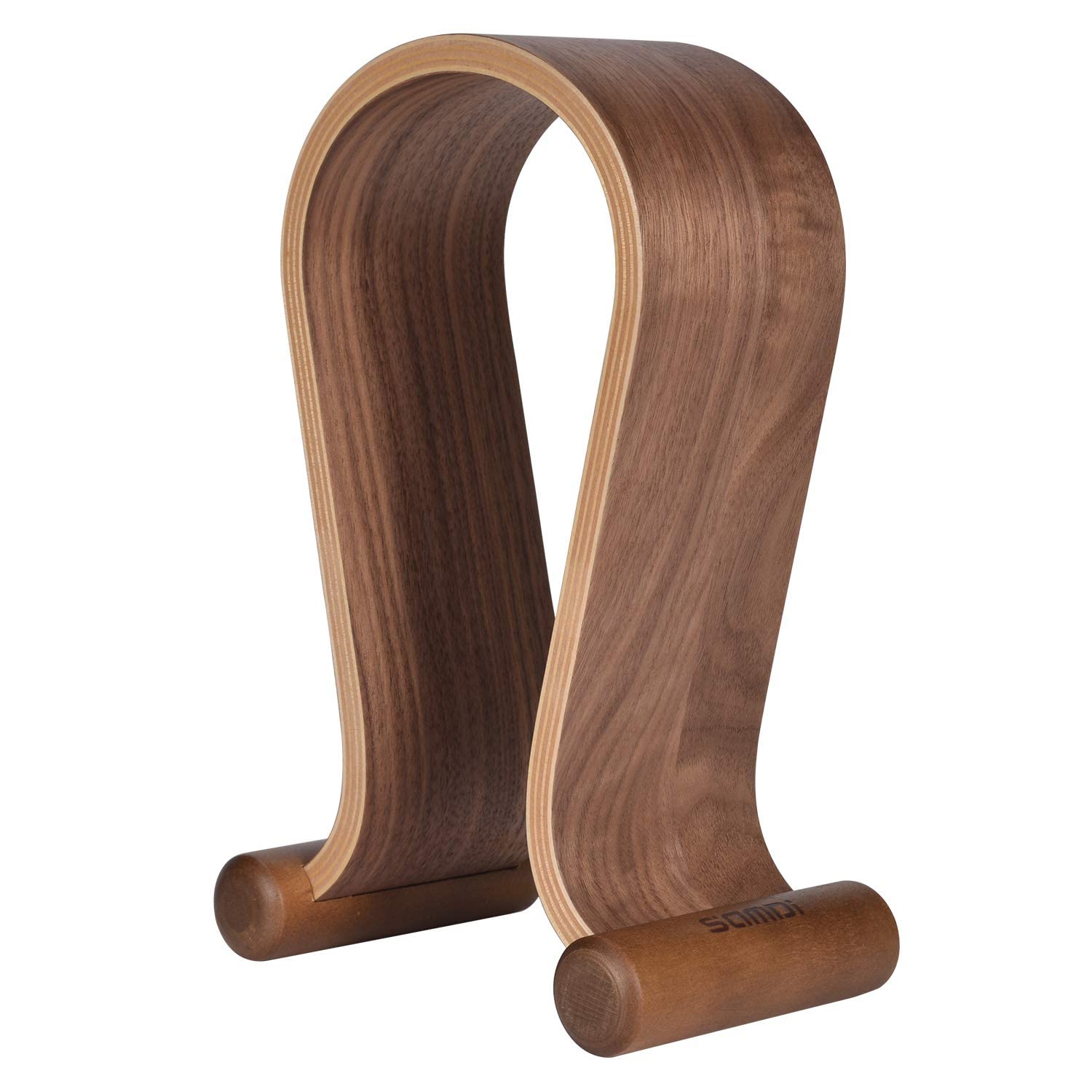 Premium SAMDI Walnut Wood Headphone Stand - Universal Holder for Sony, Bose, Shure, Jabra, JBL, AKG Gaming Headphones - Stylish Omega Design for Desk, Office, Studio & Gaming Setup