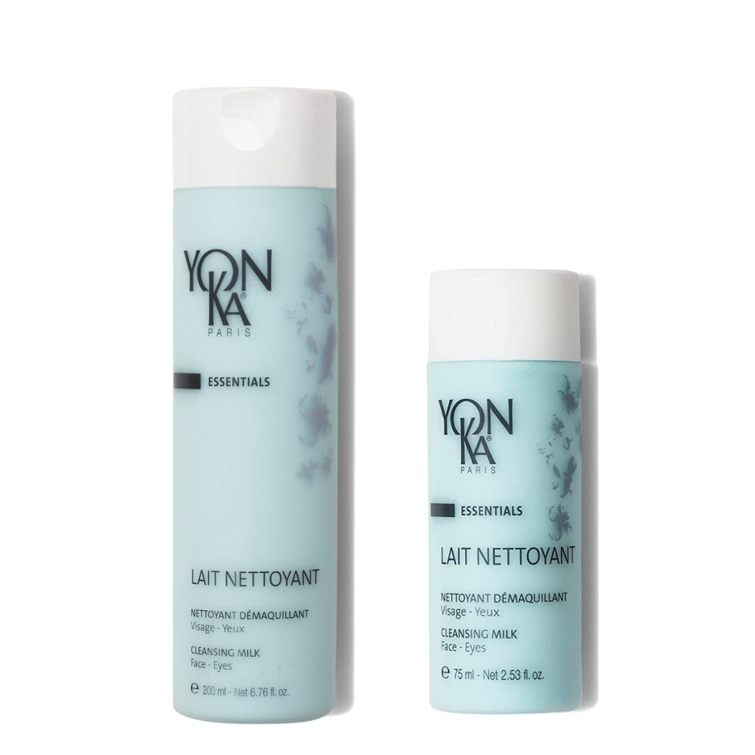 Yonka Cleansing Milk - Gentle Facial Cleanser & Makeup Remover (6.76 FL Oz) with Travel Size (2.5 FL Oz) | Luxury French Skincare Set | Paraben-Free | Perfect for Travel & Daily Skincare Routine