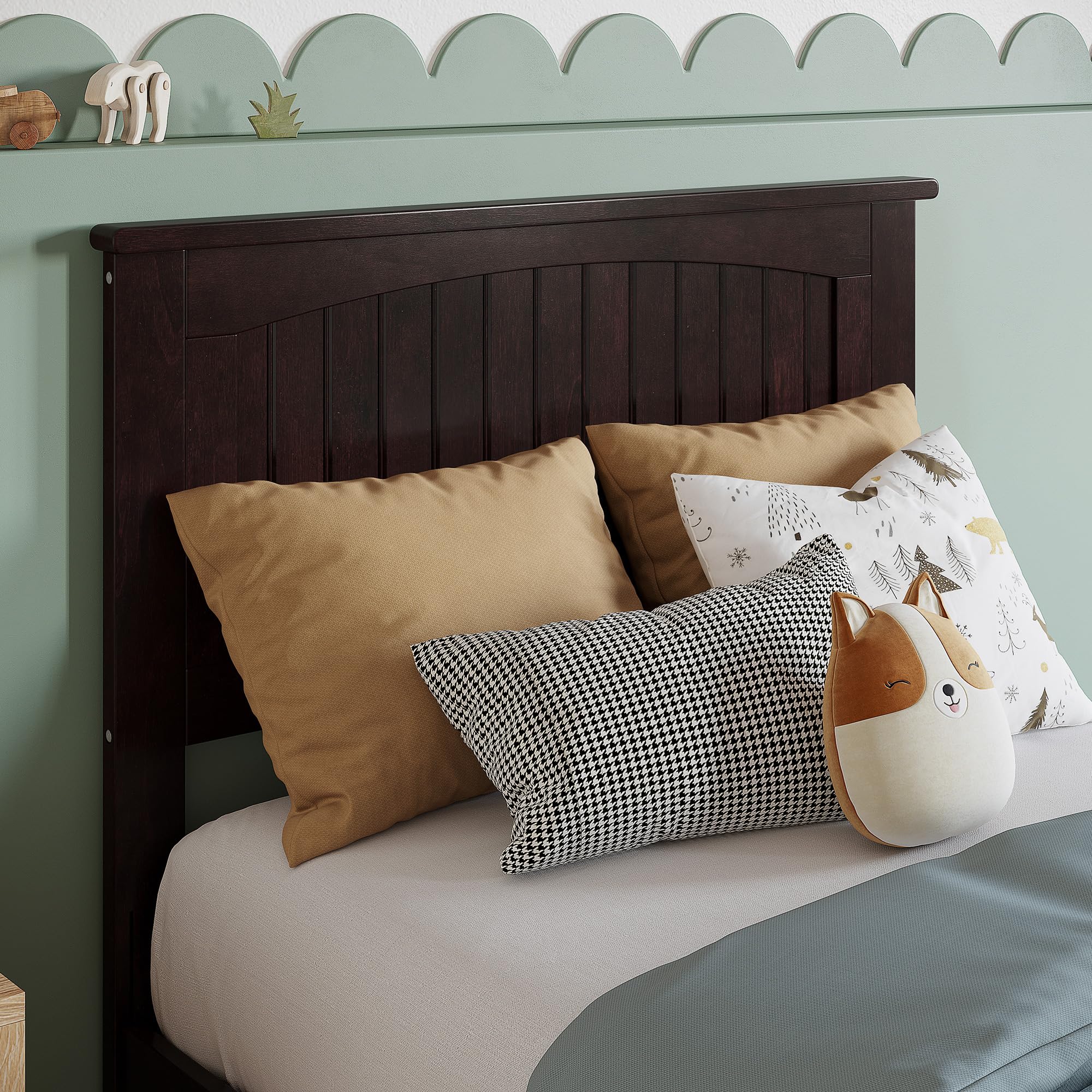 AFI Nantucket Twin Solid Wood Panel Headboard with USB Charging Ports - Espresso Brown Bed Frame for Coastal & Farmhouse Bedroom Decor