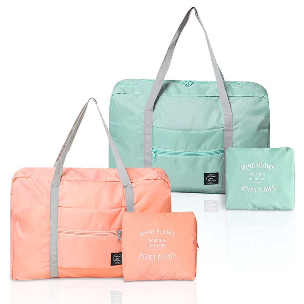 SITAKE 2 Pack Foldable Waterproof Travel Duffel Bag - Lightweight Carry On Luggage for Gym, Weekend Getaways, Overnight Trips & Shopping - Perfect for Travel, Sports & Daily Use (Sky Blue/Light Pink)