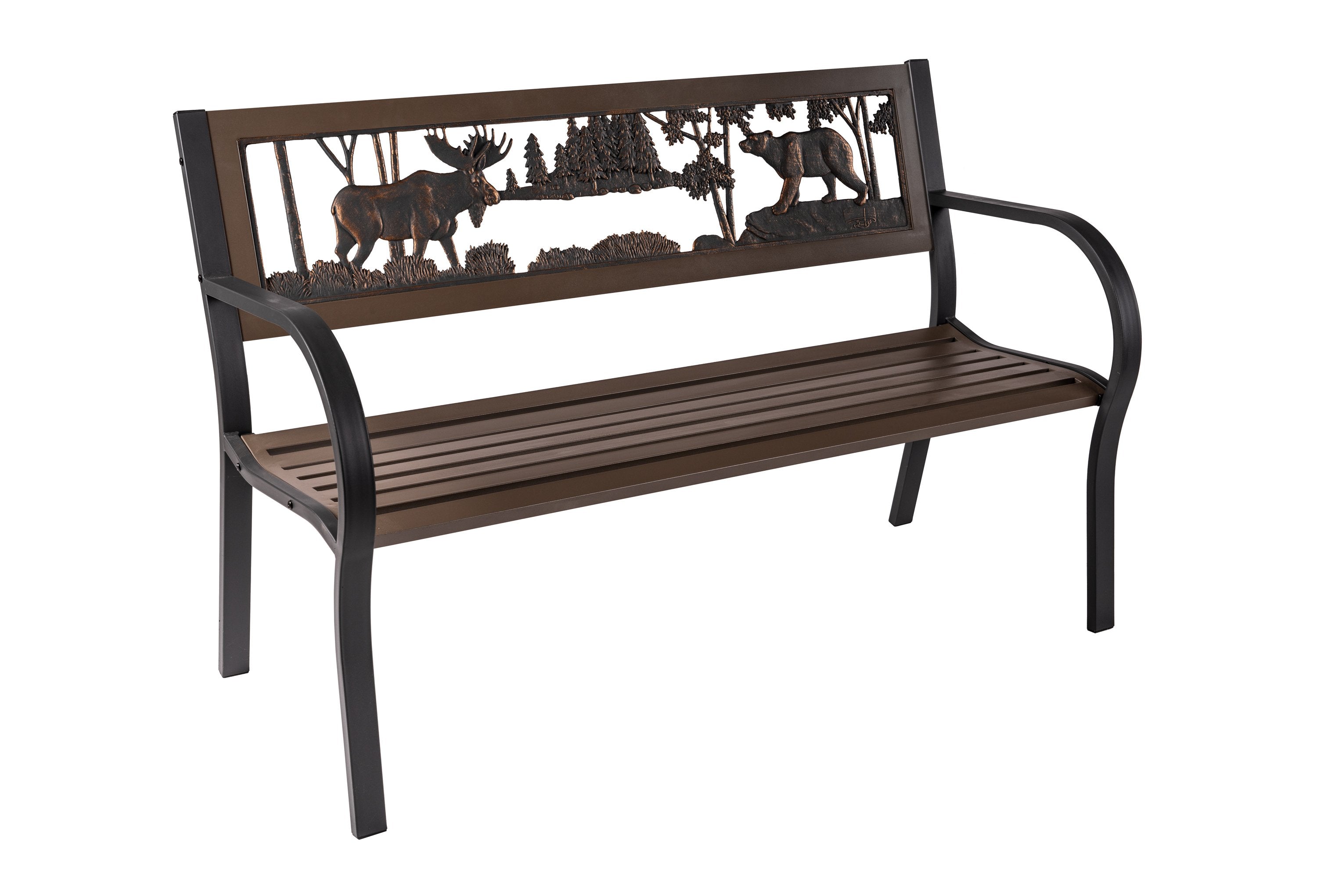Heavy Duty Tube Steel Moose and Bear Bench - Rustic Outdoor Bench for Garden, Patio, and Cabin Decor - Perfect for Camping, Hunting Lodges, and Wildlife Themed Spaces