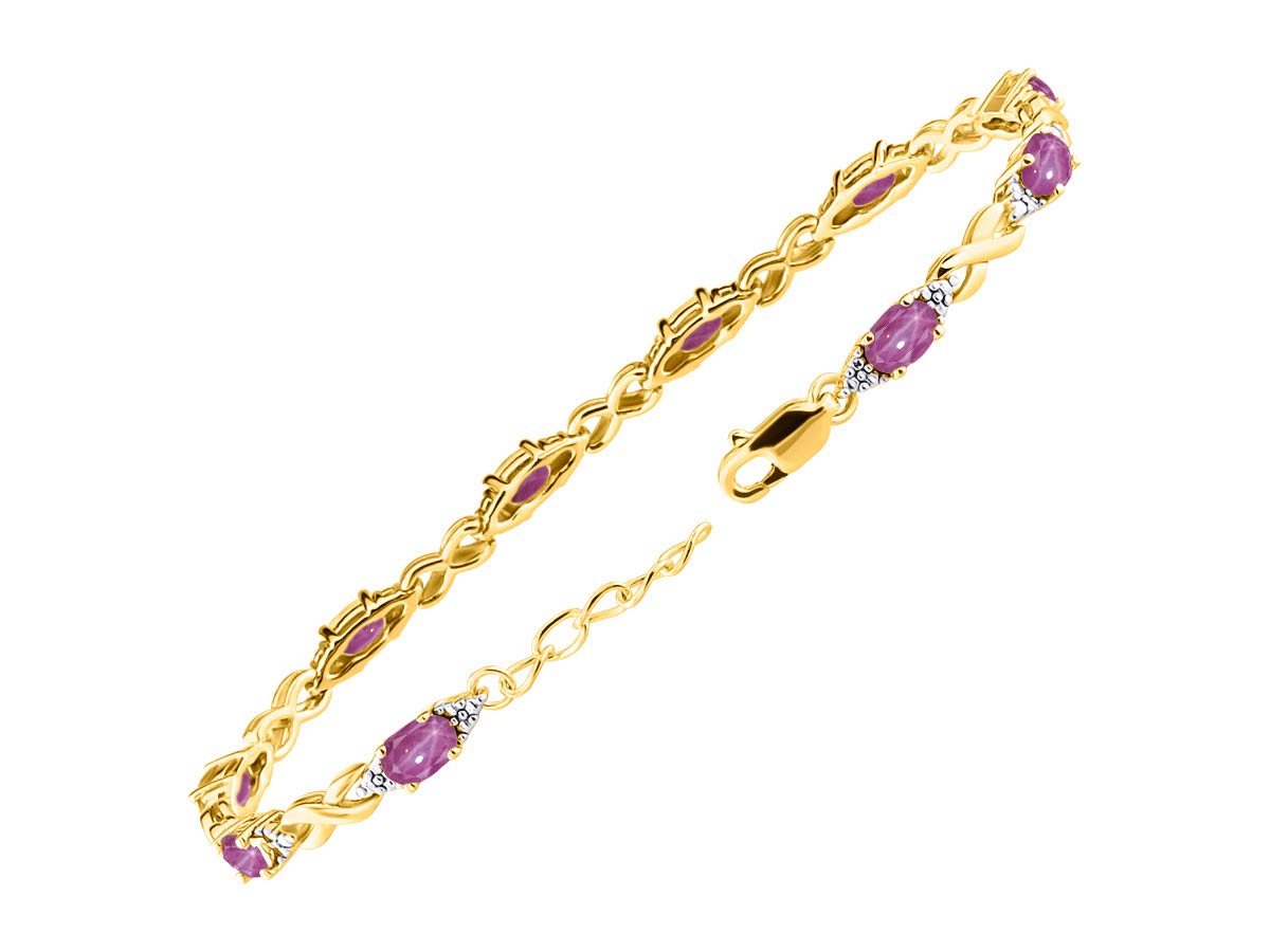 RYLOS Women's Yellow Gold Plated XO Hugs & Kisses Tennis Bracelet with Genuine Diamonds & Gemstones - Adjustable 7