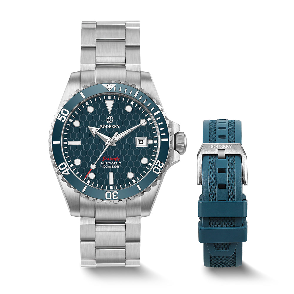 Automatic Titanium Diver Watch - Sea Blue Dial with Titanium Bracelet | Waterproof Luxury Watch for Men | Perfect for Scuba Diving, Swimming & Everyday Wear