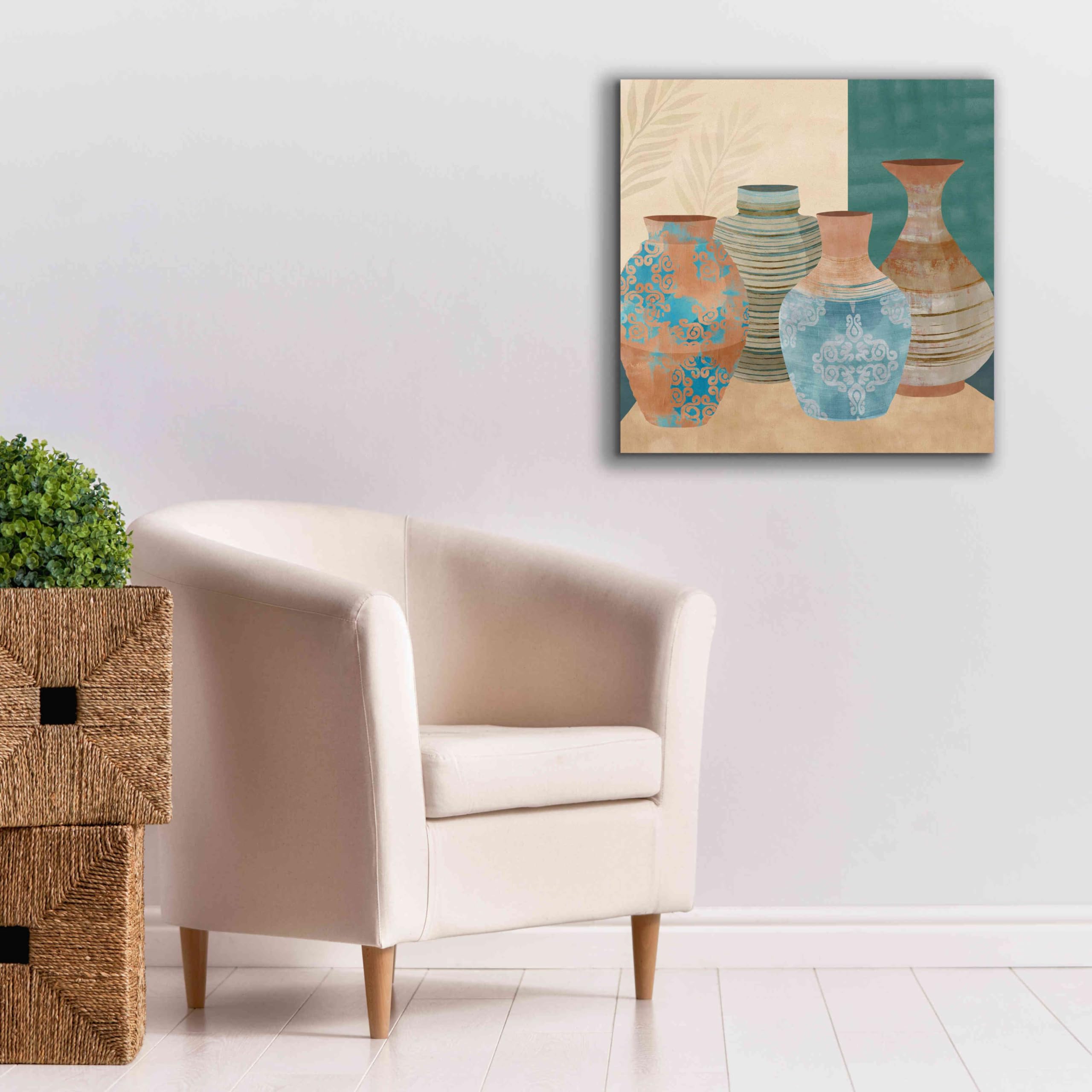 Flora Kouta 'Earthenware Pots II' Graffiti Art Giclee Print on Canvas - 26x26 Inch Modern Wall Decor for Living Room, Bedroom & Office
