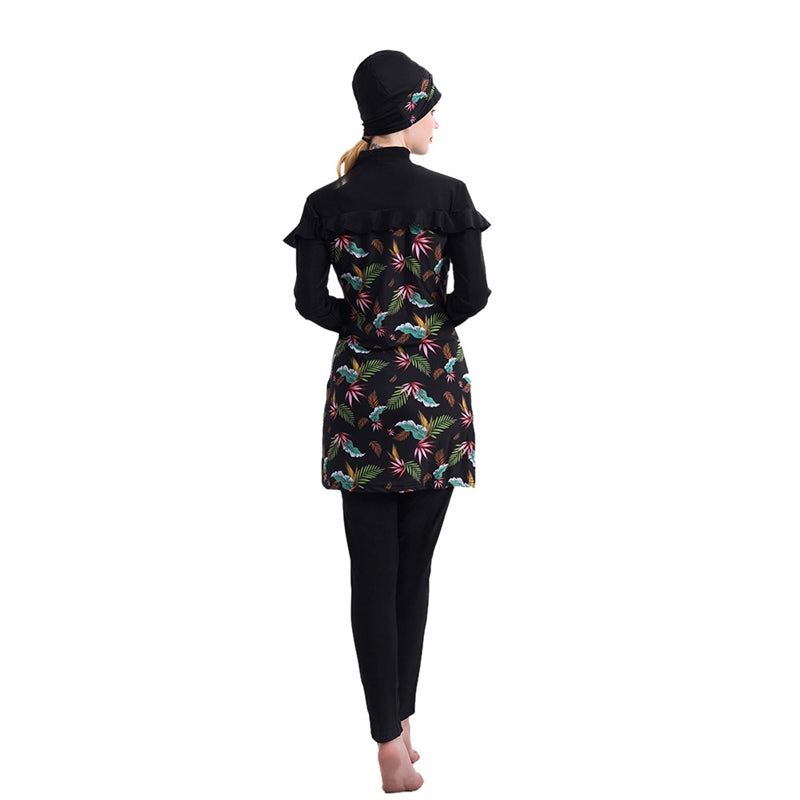 3-Piece Floral Printed Halal Swimwear Burkinis Set - Modest Islamic Bathing Suit for Women & Girls | Beach, Pool & Water Activities