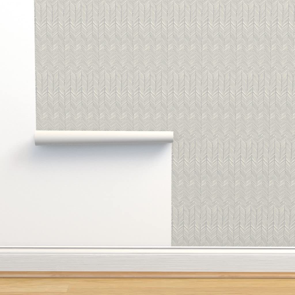 Premium Commercial Grade Wallpaper 27ft x 2ft - Neutral Gray Herringbone Chevron Pattern for Nursery, Bedroom & Living Room | Spoonflower Abstract Wall Covering