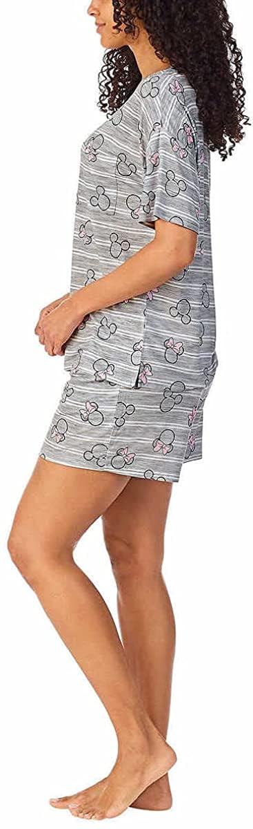 Disney Women's Short Pajama Set with Pockets - Gray Minnie Mouse Print Sleepwear (X-Large) | Soft & Comfortable Nightwear for Summer, Lounge Wear, Sleepovers & Relaxing at Home