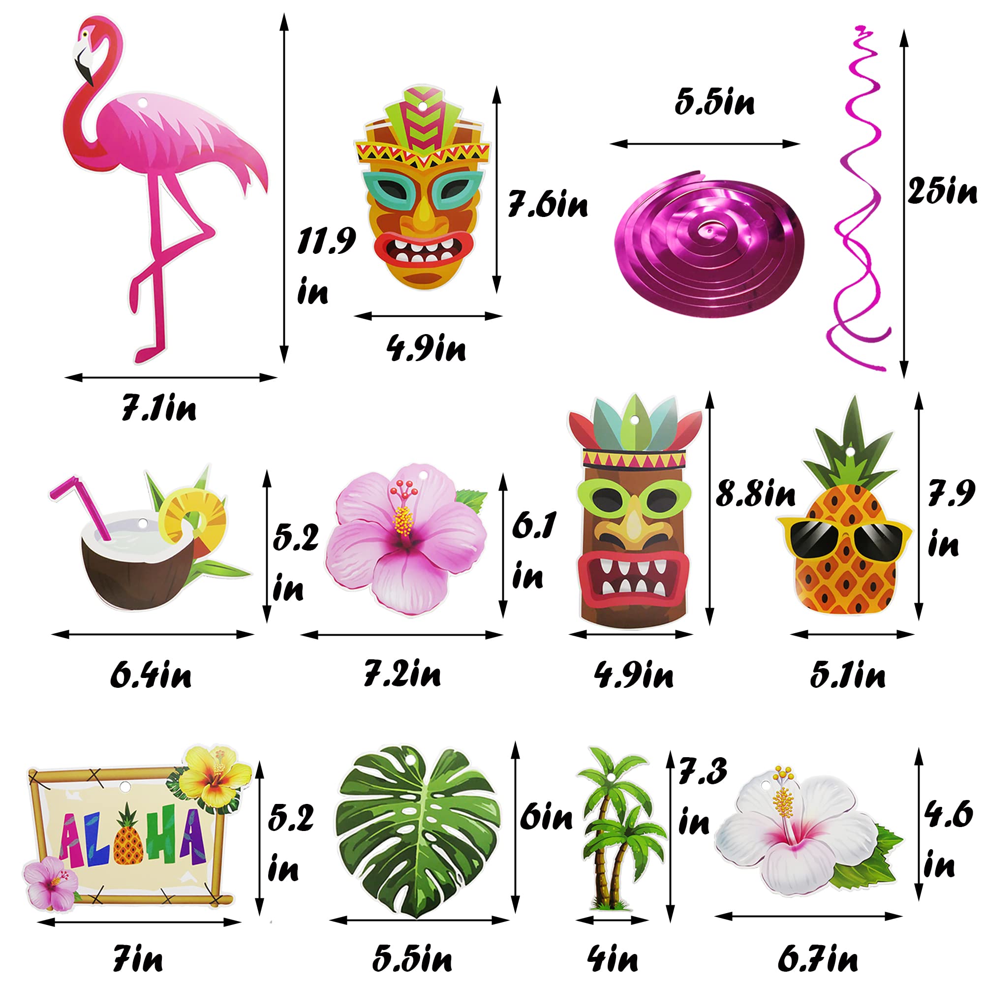 30-Piece Hawaiian Luau Party Hanging Decorations Set - Tropical Aloha Ceiling Swirls for Summer Beach Birthday, Luau, Pool Party & Tropical Themed Events