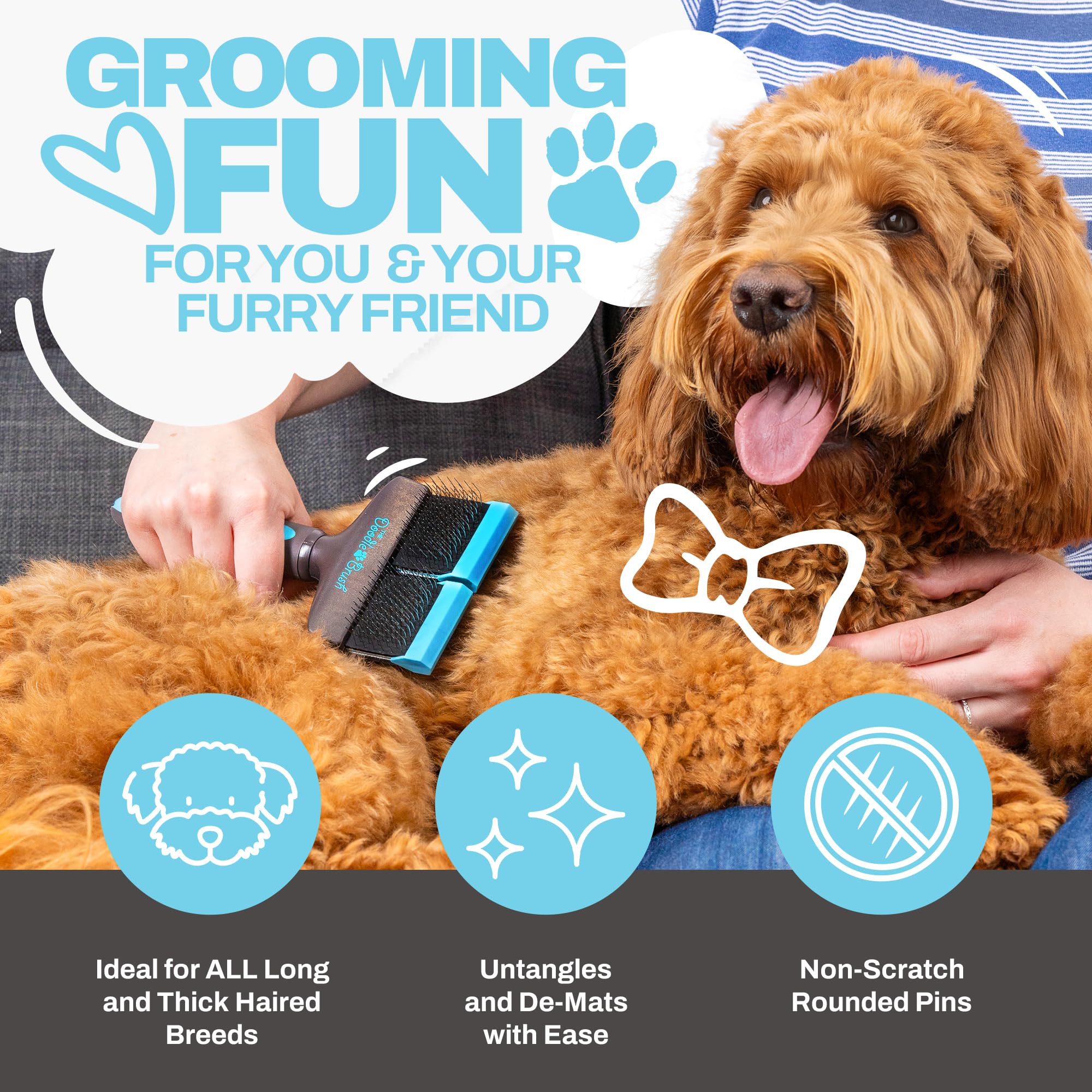 Double Head Slicker Brush for Dogs - Detangling & Grooming Brush for Cockapoo, Goldendoodle, Poodle & Long Haired Dogs - Perfect for Home Pet Care & Professional Grooming