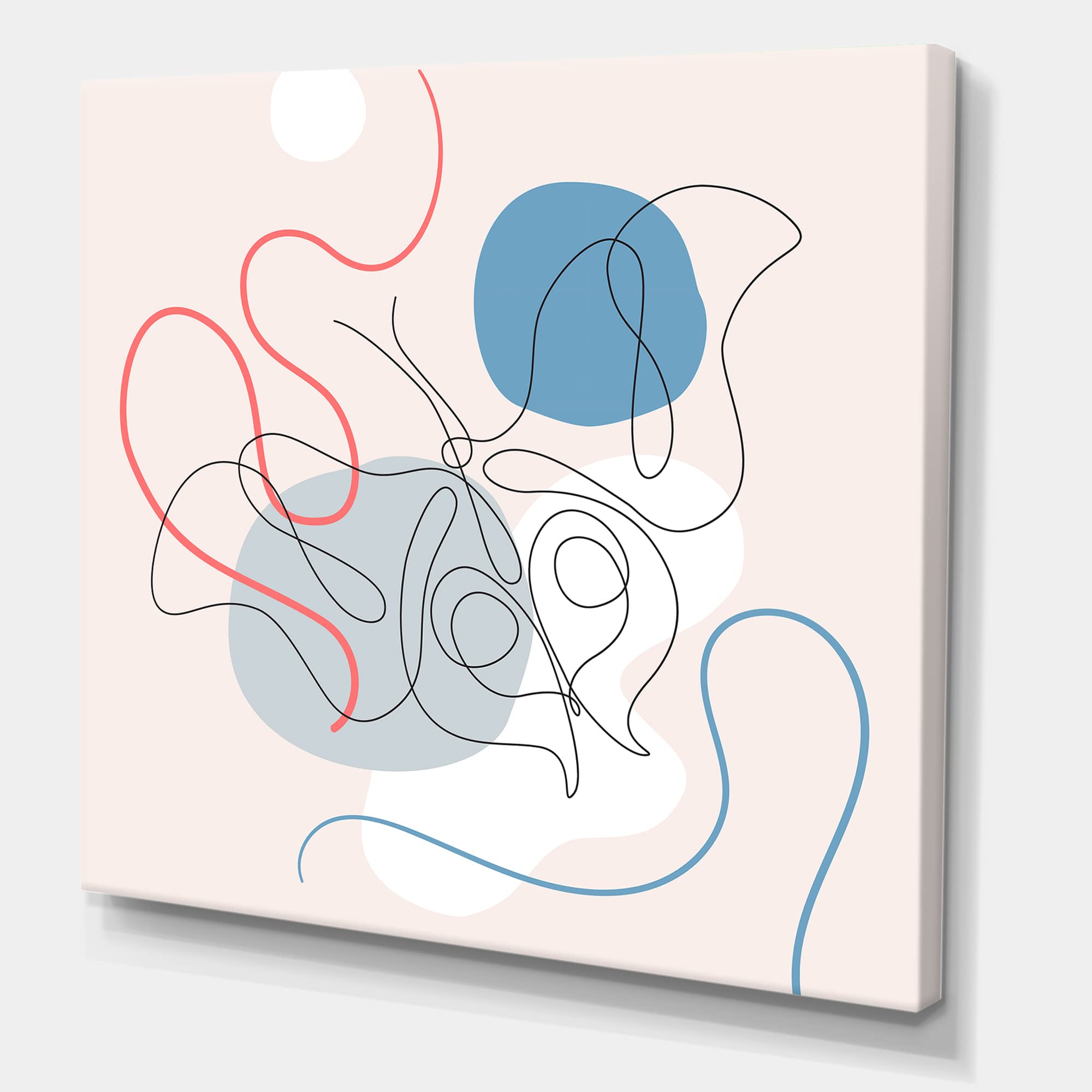 Butterfly One Line Drawing on Cubism Shapes II - Modern Abstract Canvas Wall Art for Living Room, Bedroom & Office Decor