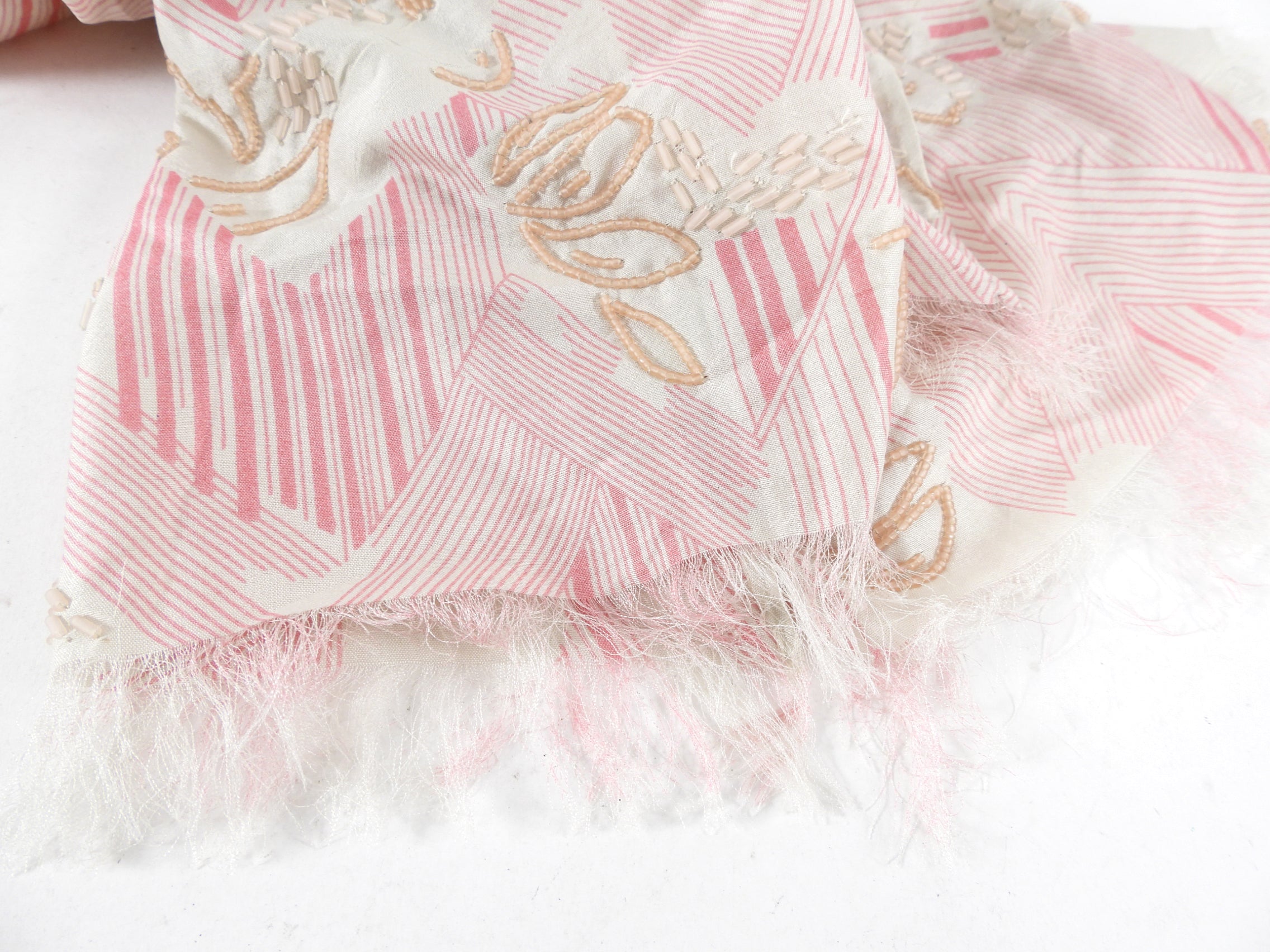 Dries van Noten Pink Beaded Deco Long Scarf - Elegant Bohemian Style Accessory for Women, Perfect for Parties, Weddings & Special Occasions