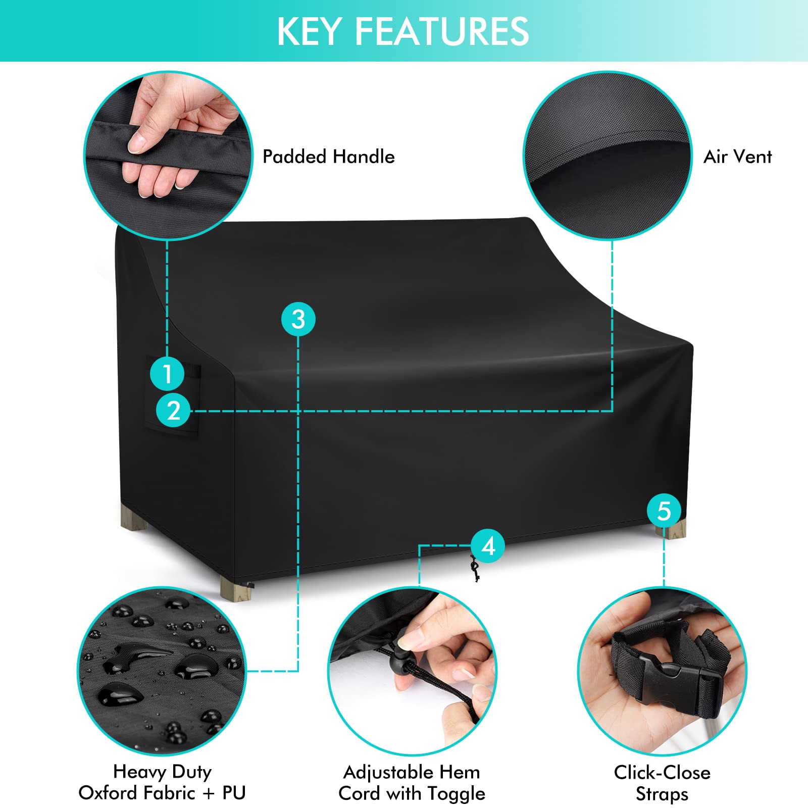 WLEAFJ Waterproof 3-Seater Outdoor Sofa Cover - Heavy Duty Patio Couch Cover for 90’’W x 42’’D x 32’’H Furniture with Air Vent - Perfect for Lawn, Garden & Backyard Protection