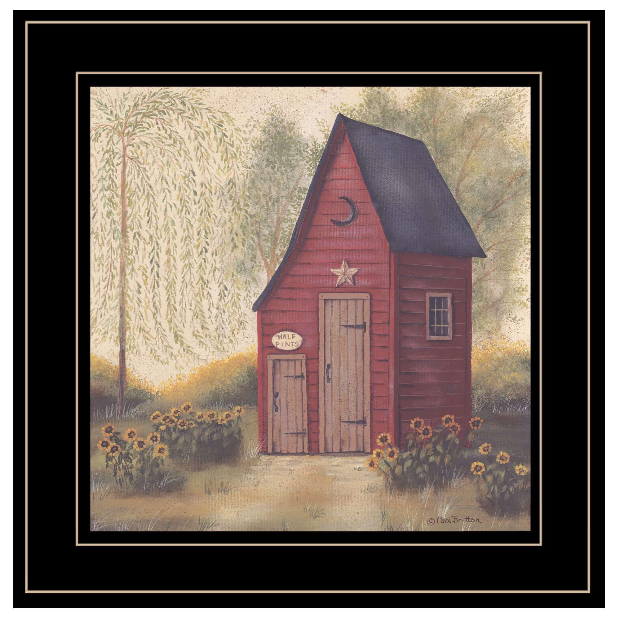 Folk Art Outhouse II Framed Wall Art - Rustic Home Decor for Living Room & Bedroom - Black Wood Frame by Pam Britton - Perfect for Farmhouse, Cabin & Western Style Interiors