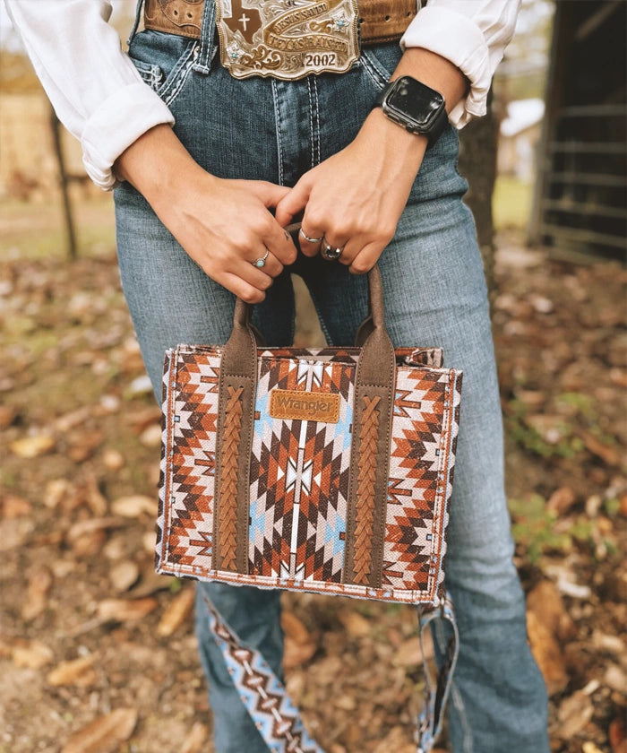 Wrangler Aztec Print Canvas Tote Bag for Women - Stylish & Durable Handbag for Shopping, Beach, Work & Travel Accessories