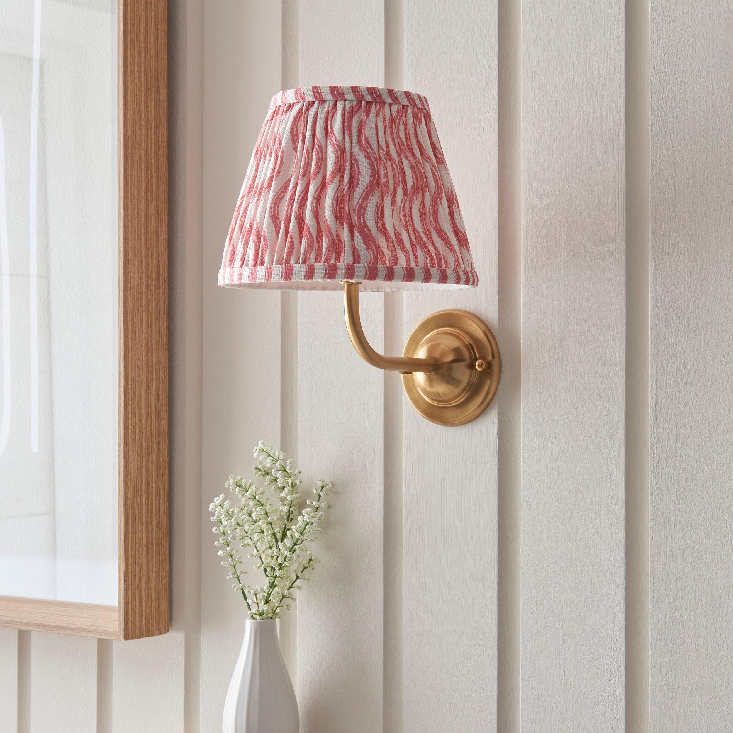 Brass Wall Light with Dome Arc Design & 20cm Coral Pink Ripple Shade - Perfect for Bedroom, Living Room, and Hallway Lighting