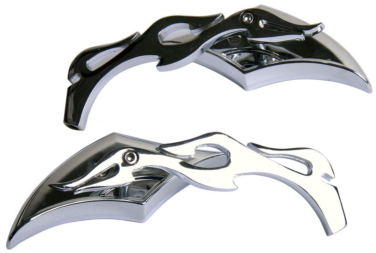 Chrome CNC Diamond Flame Motorcycle Rear View Mirrors for Harley-Davidson Fatboy EFI FLSTFI 2000 - Durable Small Side Mirrors for Enhanced Safety & Style, Perfect for Cruising & City Riding