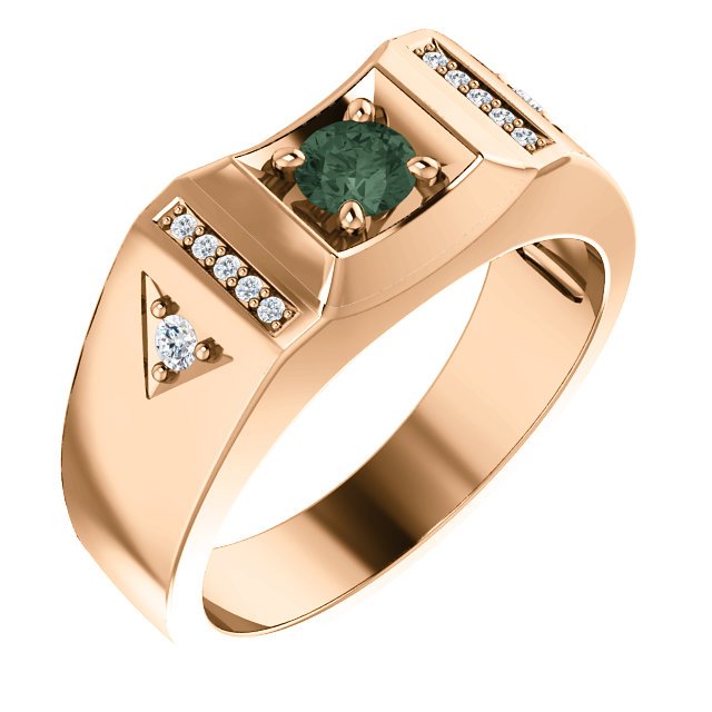 14K Gold 0.45 CT Lab-Grown Alexandrite & 0.11 CTW Diamond Accent Men's Ring - Elegant Wedding Band, Anniversary Gift for Him, Valentine's Day Jewelry