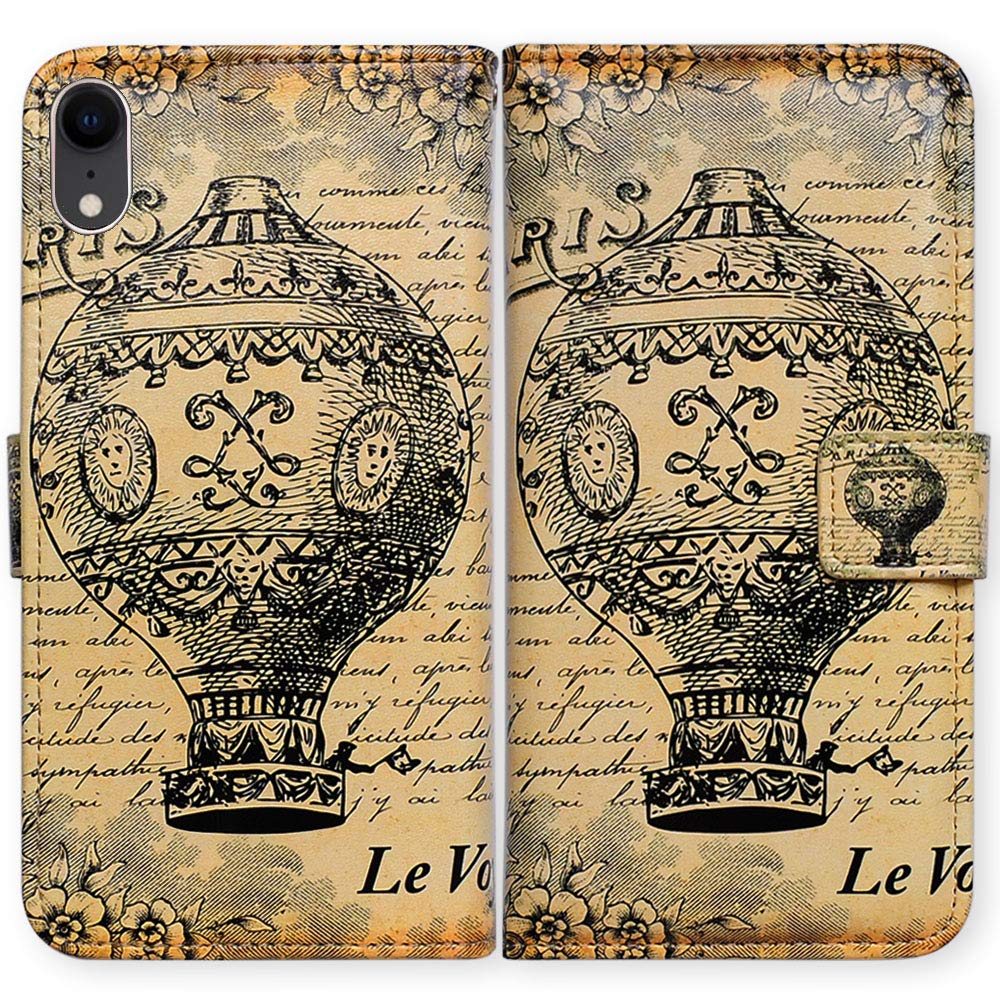 Retro Hot-air Balloon Leather Flip Wallet Case for iPhone XR - Card Slot Holder & Kickstand | Stylish Protective Cover for Everyday Use & Travel