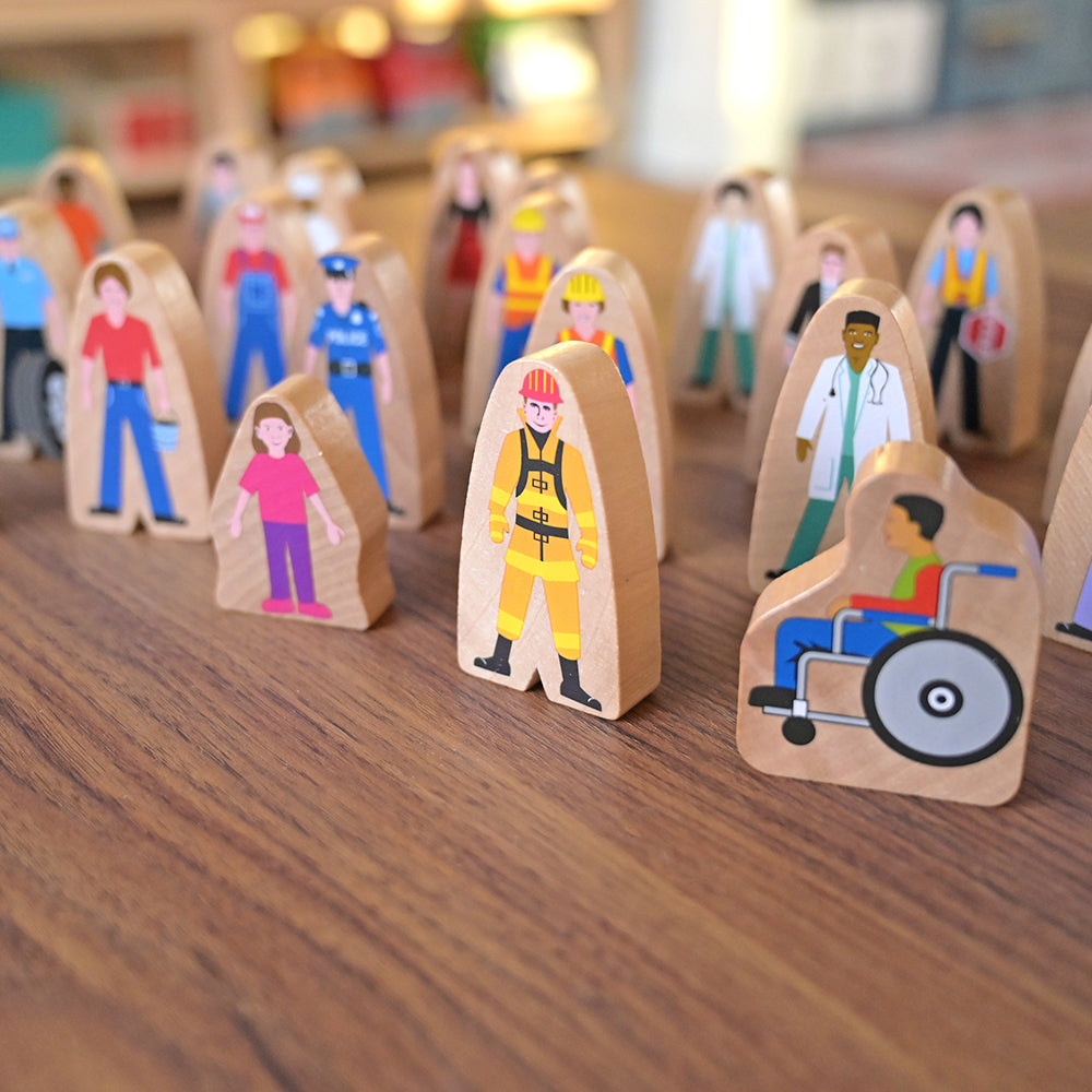 25 Piece Wooden Community Helpers Playset - Diverse Occupations Figures for Kids Block Play | Pretend Play, Preschool Learning & Social Skills Development