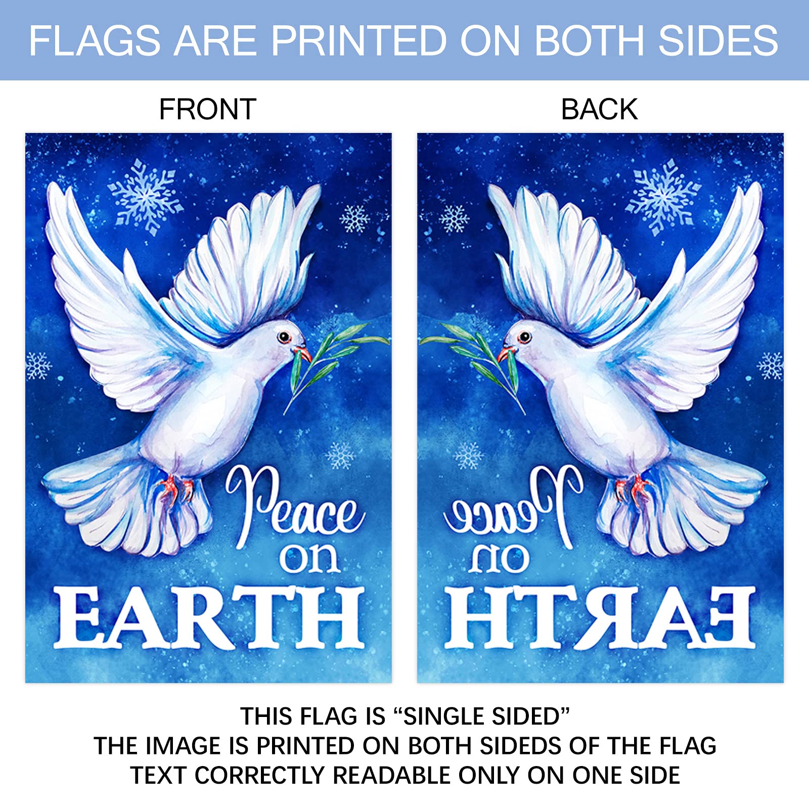 Texupday Peace on Earth Pigeon Snowflakes Winter House Flag - 28