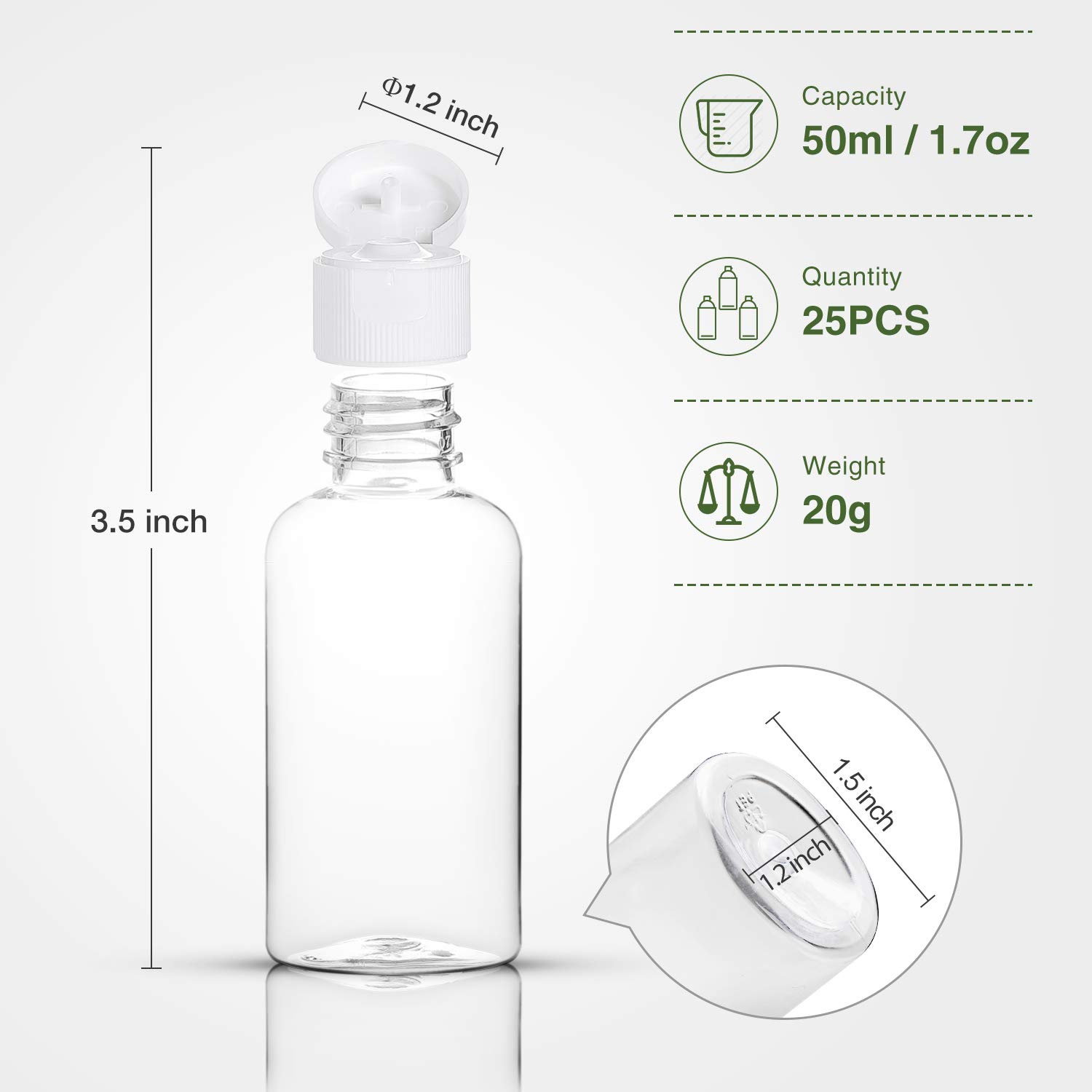 MMonDod 25 Pack 1.7oz/50ml Clear Plastic Empty Travel Bottles with Flip Top Cap - Squeezable Refillable Toiletries Containers for Shampoo, Lotion & Cosmetics - Perfect for Travel, Gym & Home Organization