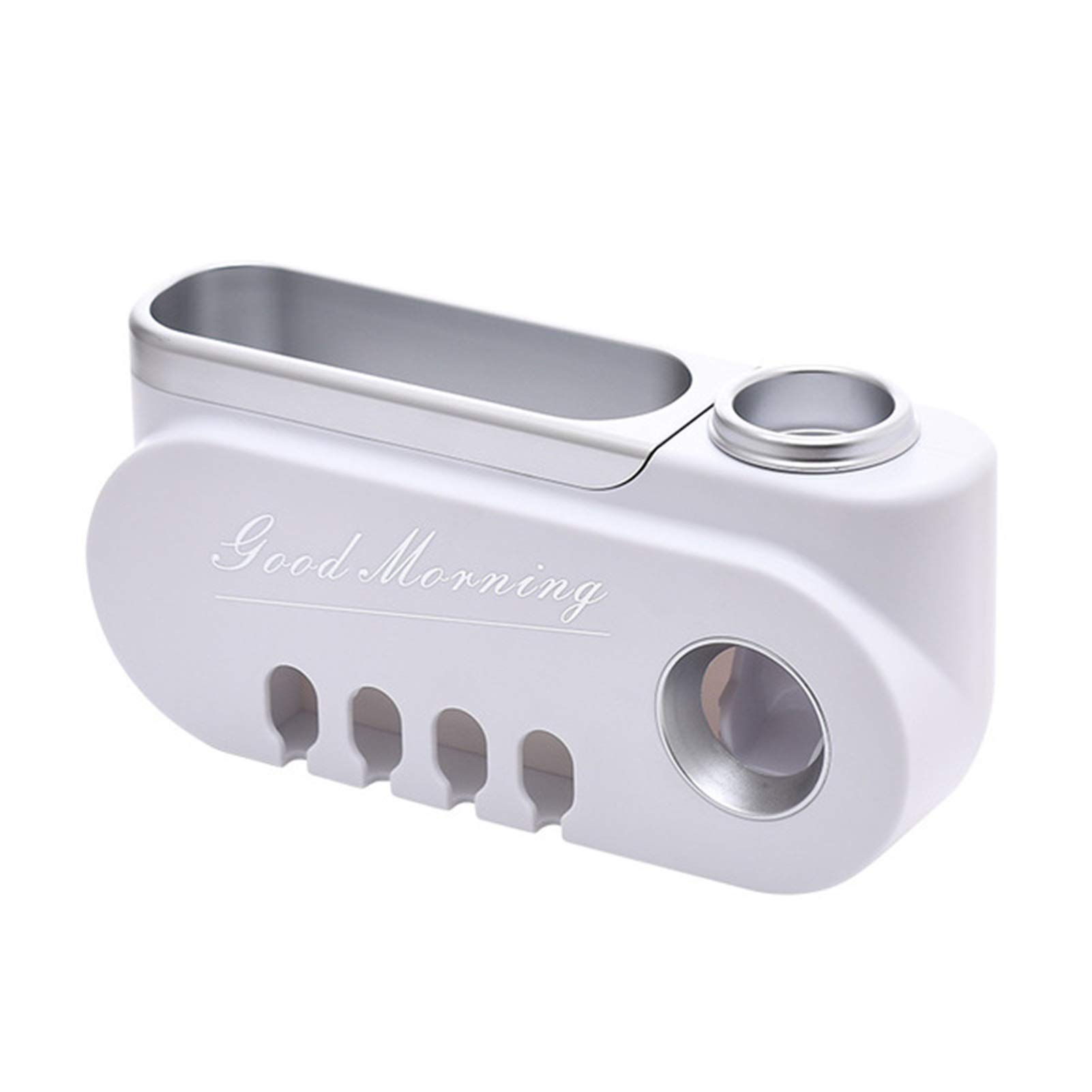 Wall Mounted Multi-Hanging Toothbrush Holder with Automatic Toothpaste Dispenser - White Silver Bathroom Organizer for Toothbrushes & Makeup Storage | Perfect for Small Spaces & Family Bathrooms