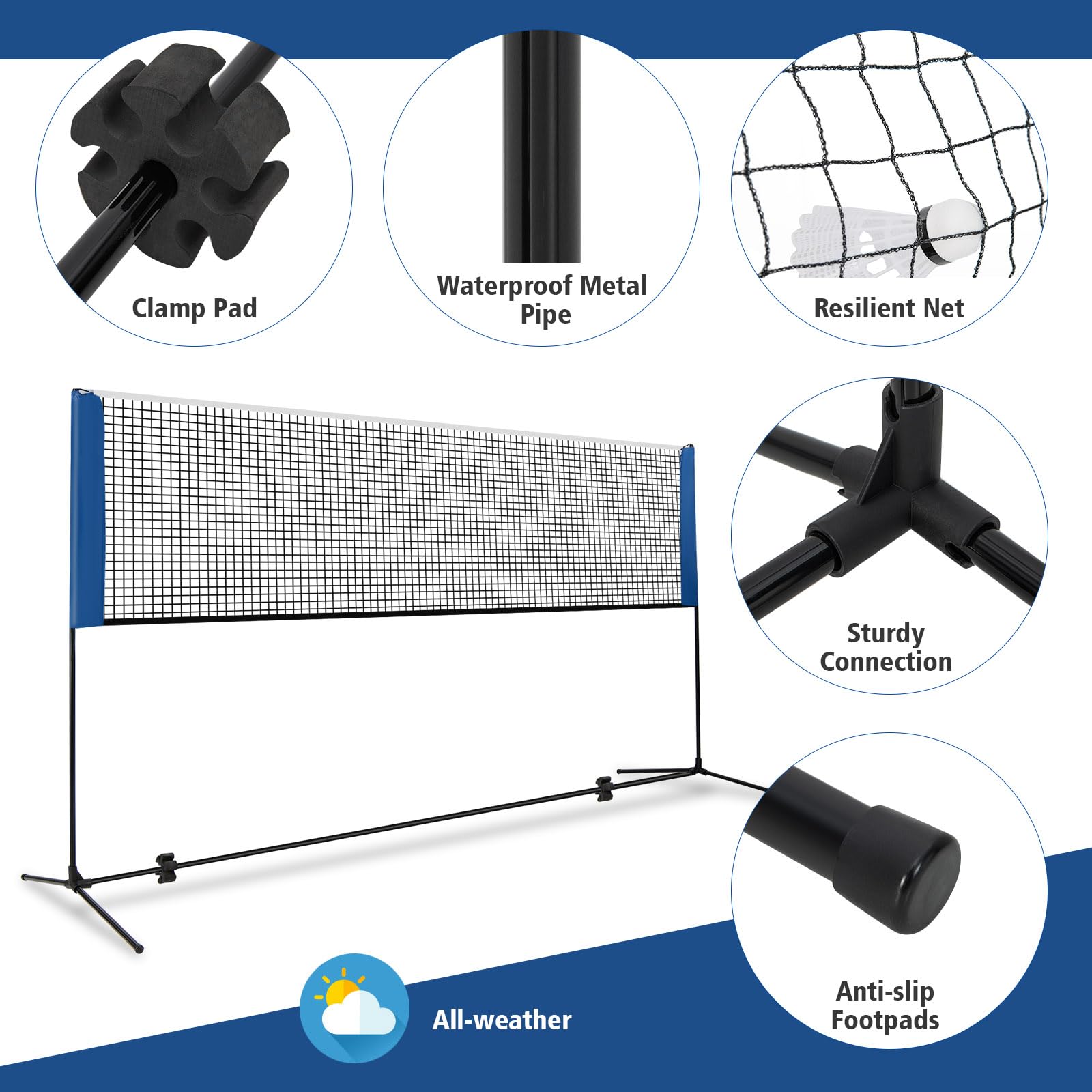 Goplus Portable Badminton Net Set - 10FT/14FT Adjustable Height (2.7FT-5FT) for Volleyball & Pickleball with 2 Shuttlecocks & Carrying Bag | Perfect for Backyard, Beach, Driveway, Park, and Family Outdoor Sports Activities