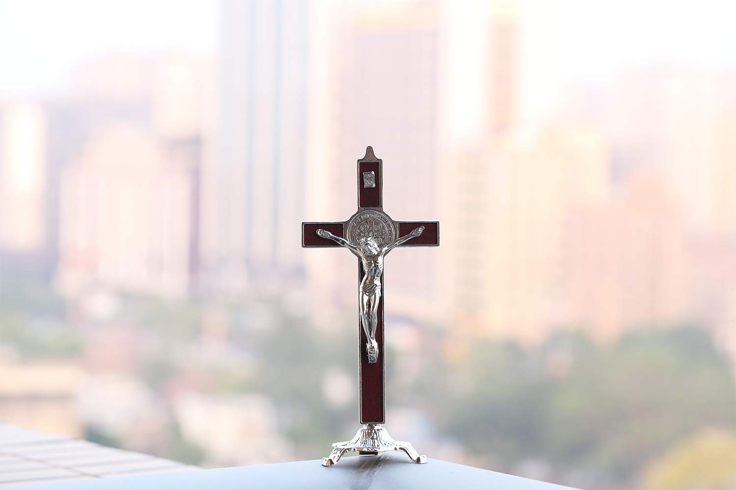 8 Inch Metal & Wood Crucifix Table Cross - Catholic Prayer Cross with Stand for Home Altar, Church, and Meditation Decor | Perfect for Daily Devotion, Gift, and Spiritual Decorations