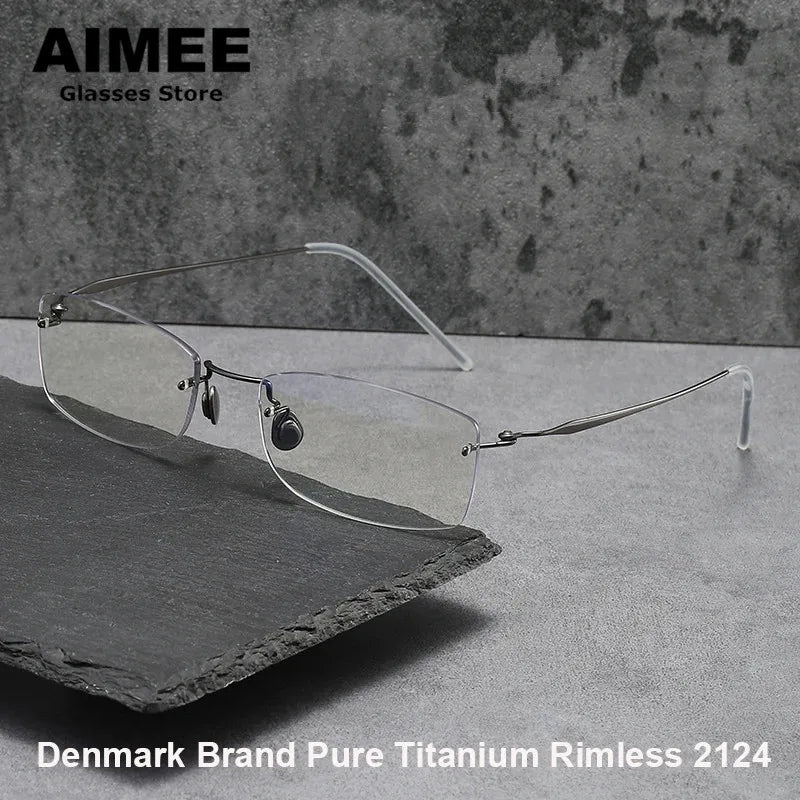 Unisex Rimless Rectangle Titanium Eyeglasses Frame 4214 - Lightweight & Durable for Work, Reading & Everyday Wear