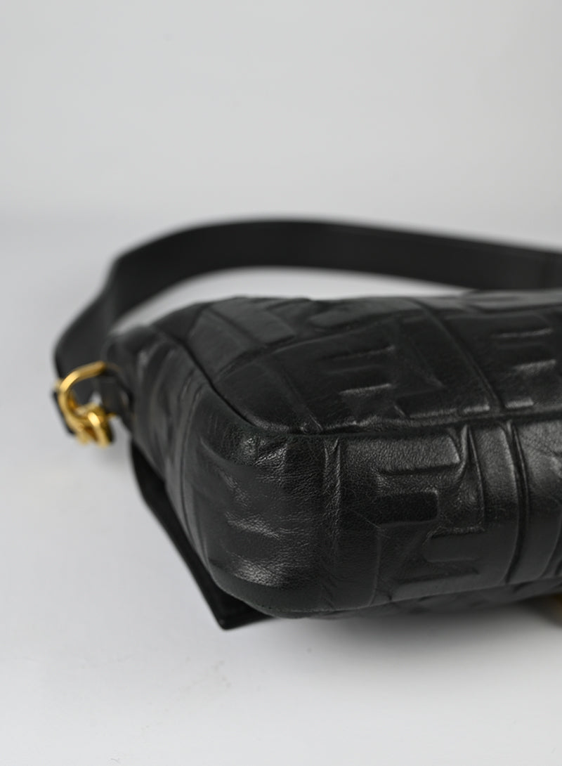Fendi Black Leather Maxi Baguette Shoulder Bag with FF Logo - Perfect for Work, Travel & Evening Events