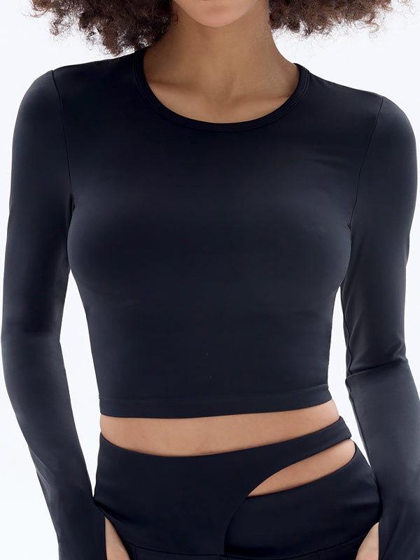 ZASUWA Women's Sexy Hollow Out Long Sleeve Top with Chest Pads & Thumbholes - Perfect for Night Out, Club Wear & Date Night Outfits