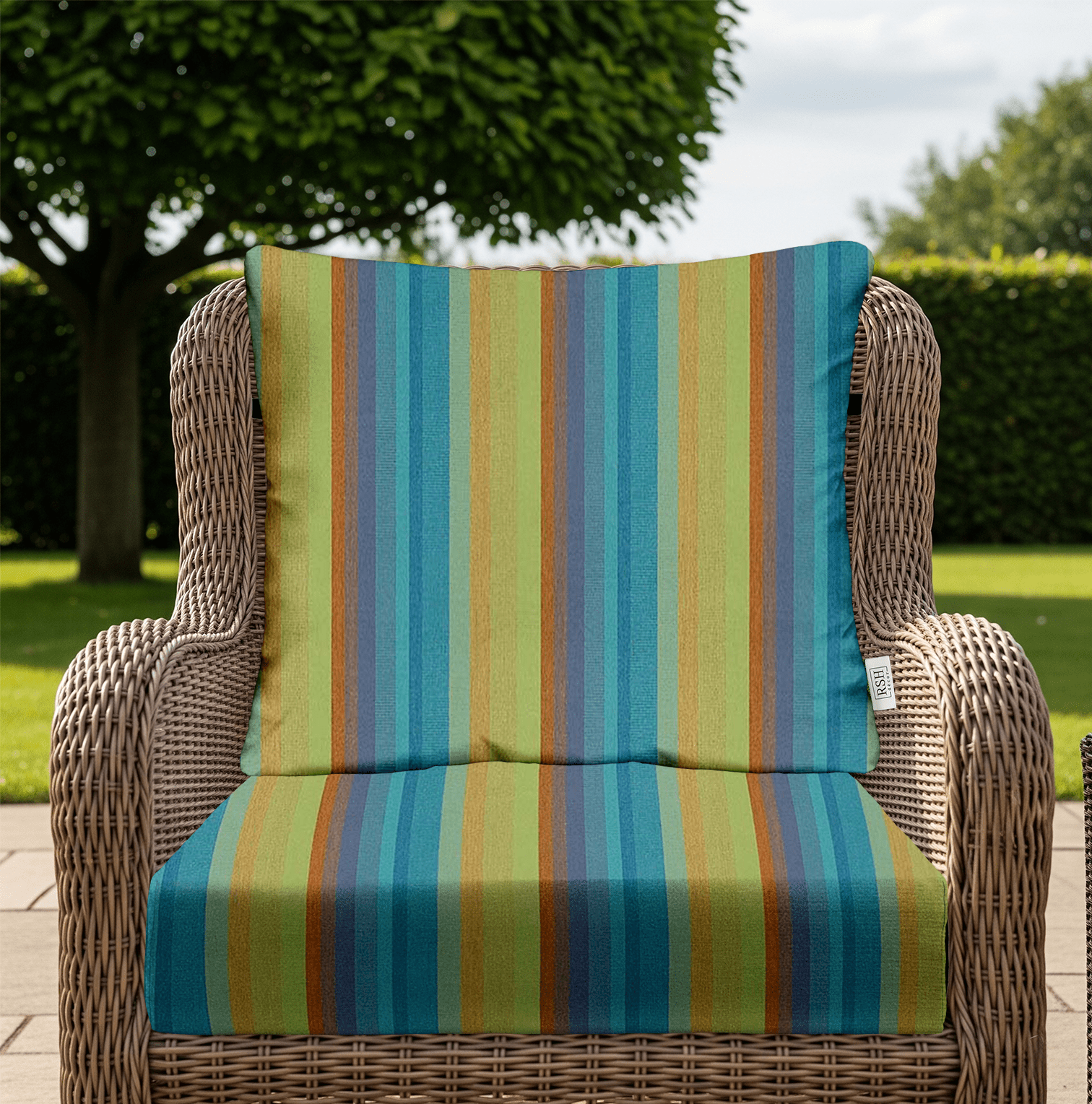 Sunbrella Astoria Stripes Deep Seating Pillow Back Chair Cushion Set - Waterproof Outdoor Patio Furniture Cushions for Lounge Chairs, Perfect for Poolside, Garden and Deck Use