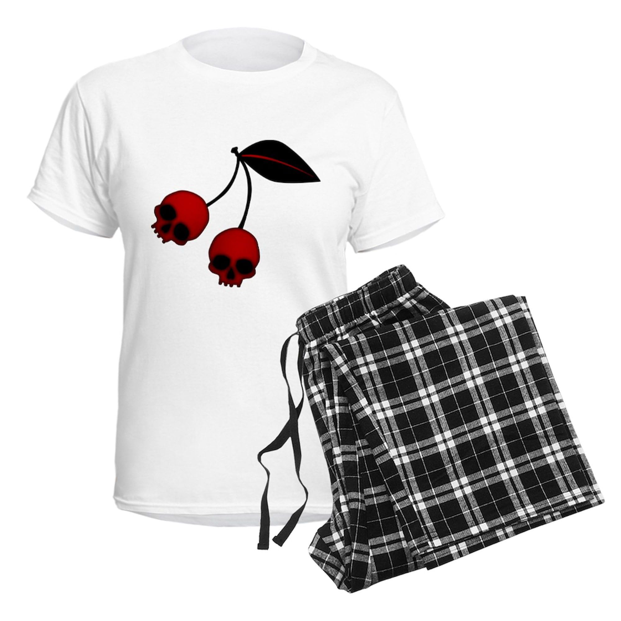 Skull Cherries Women's Cotton Pajama Set - Soft & Comfortable Sleepwear for Women | Cute Novelty Pajamas for Lounge, Sleep & Relaxation at Home