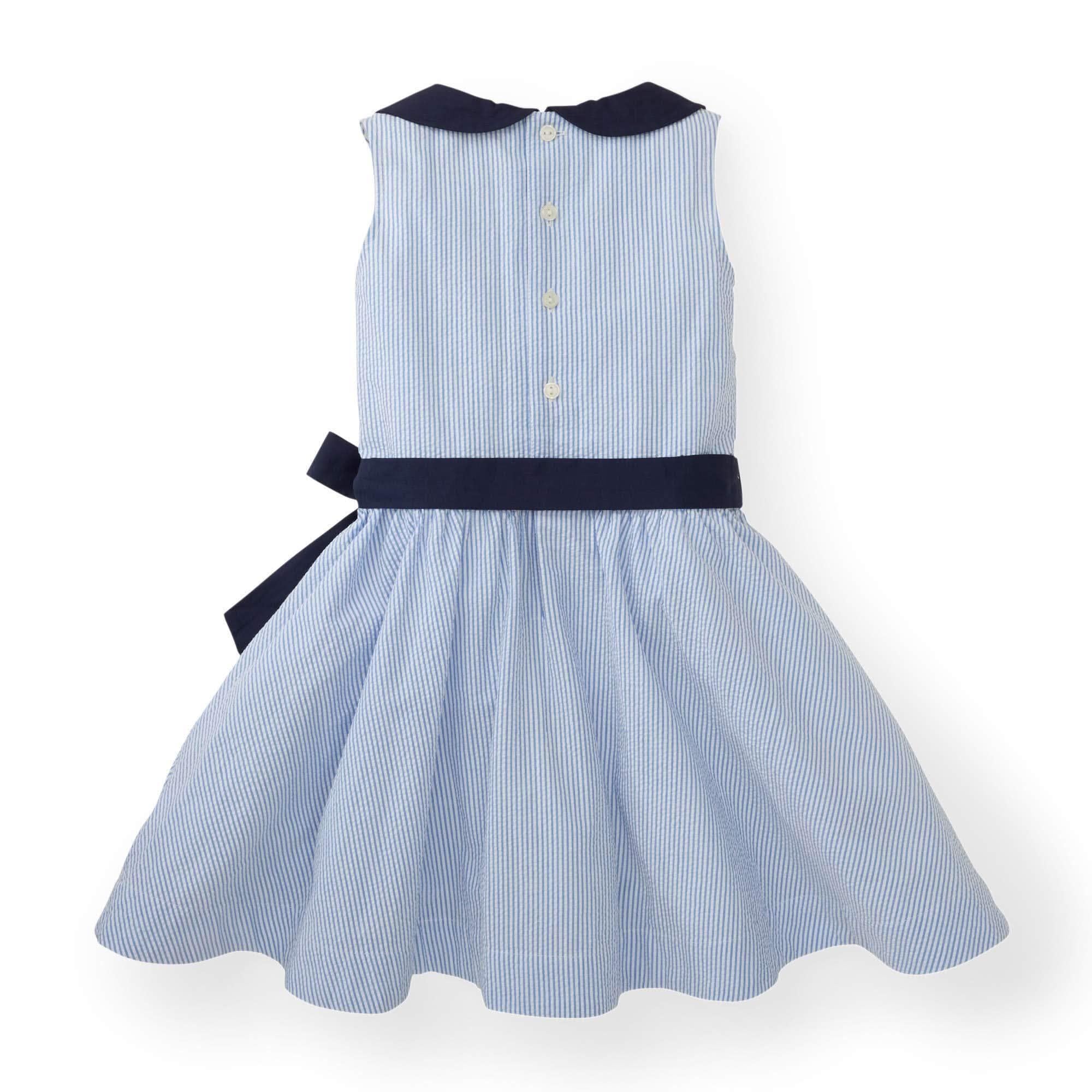 Hope & Henry Girls' Peter Pan Collar Seersucker Dress – Cute & Comfortable Summer Dress for Toddler Girls, Perfect for Parties, School, and Outdoor Play