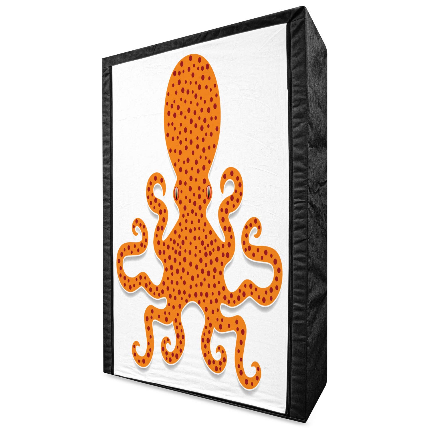 Ambesonne Kraken Portable Fabric Wardrobe - Octopus Pattern Closet Organizer with Shelves, 42.5 Inch Orange Clothing Storage for Bedroom, Closet & Dorm | Marine Monster Themed Home Decor