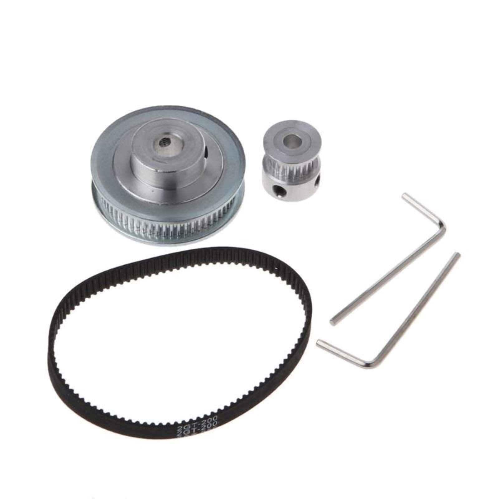 GT2 Timing Pulley Set - 20T & 60T Pulleys with 200mm Closed-Loop Belt, 3:1 Reduction Ratio for 3D Printers | High-Precision CNC Machined Parts for DIY Robotics, Laser Cutters, and Industrial Automation
