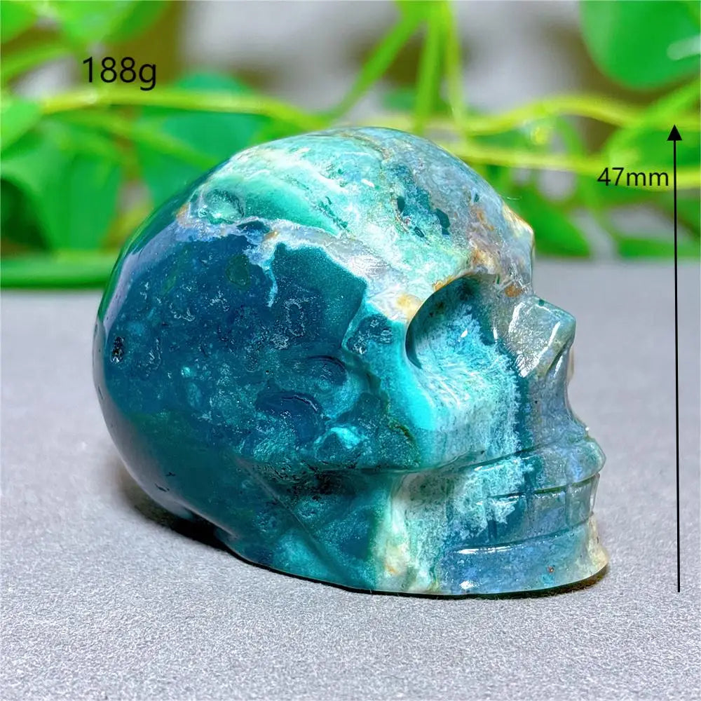 Natural Ocean Jasper Skull Crystal - Healing Quartz Stone for Meditation, Energy Work & Spiritual Gifts | Halloween Decor, Mineral Collection & Craft Supplies | Perfect for Home Altar, Yoga Space & Witchy Aesthetic
