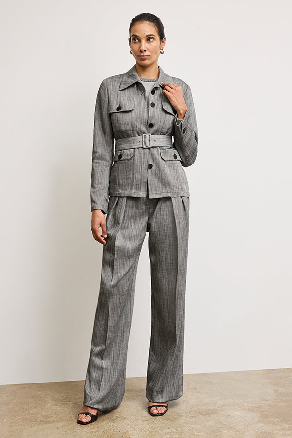 Premium Bronny Cummerbund Trouser - Porto Weave in Black/White | Formal Wear for Weddings, Prom & Evening Events