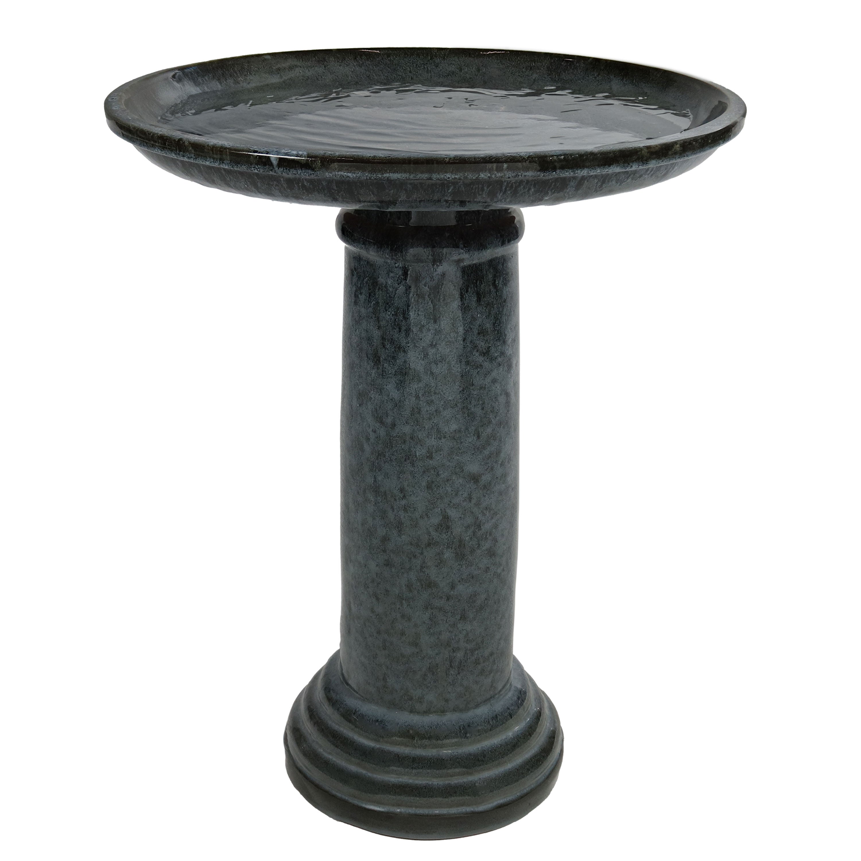 Sunnydaze Toulon Outdoor Ceramic Bird Bath - Black Mist - 24.5 Inch Height - Elegant Garden Decor for Attracting Birds & Enhancing Outdoor Spaces