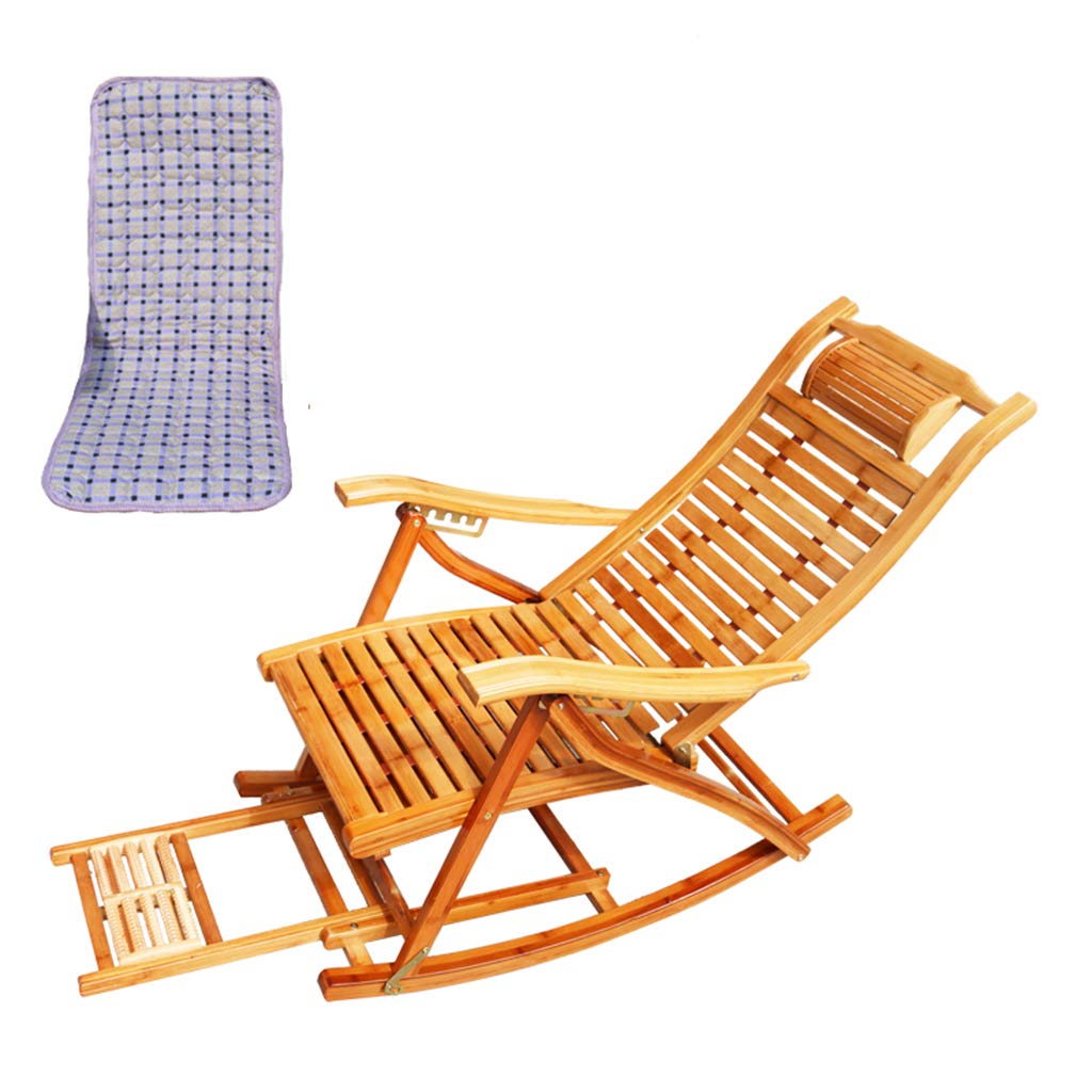 Comfortable Bamboo Rocking Chair with Cushion - Foldable Recliner for Elderly & Adults - Foot Massage & All-Season Use - Perfect for Living Room, Nursery, or Outdoor Relaxation